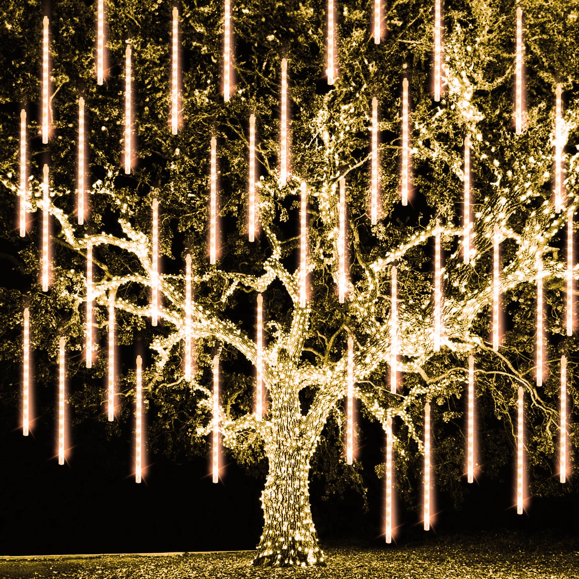 TW SHINE Meteor Shower Lights, 864 LED, 12in Waterproof, 24 Tubes, Warm White