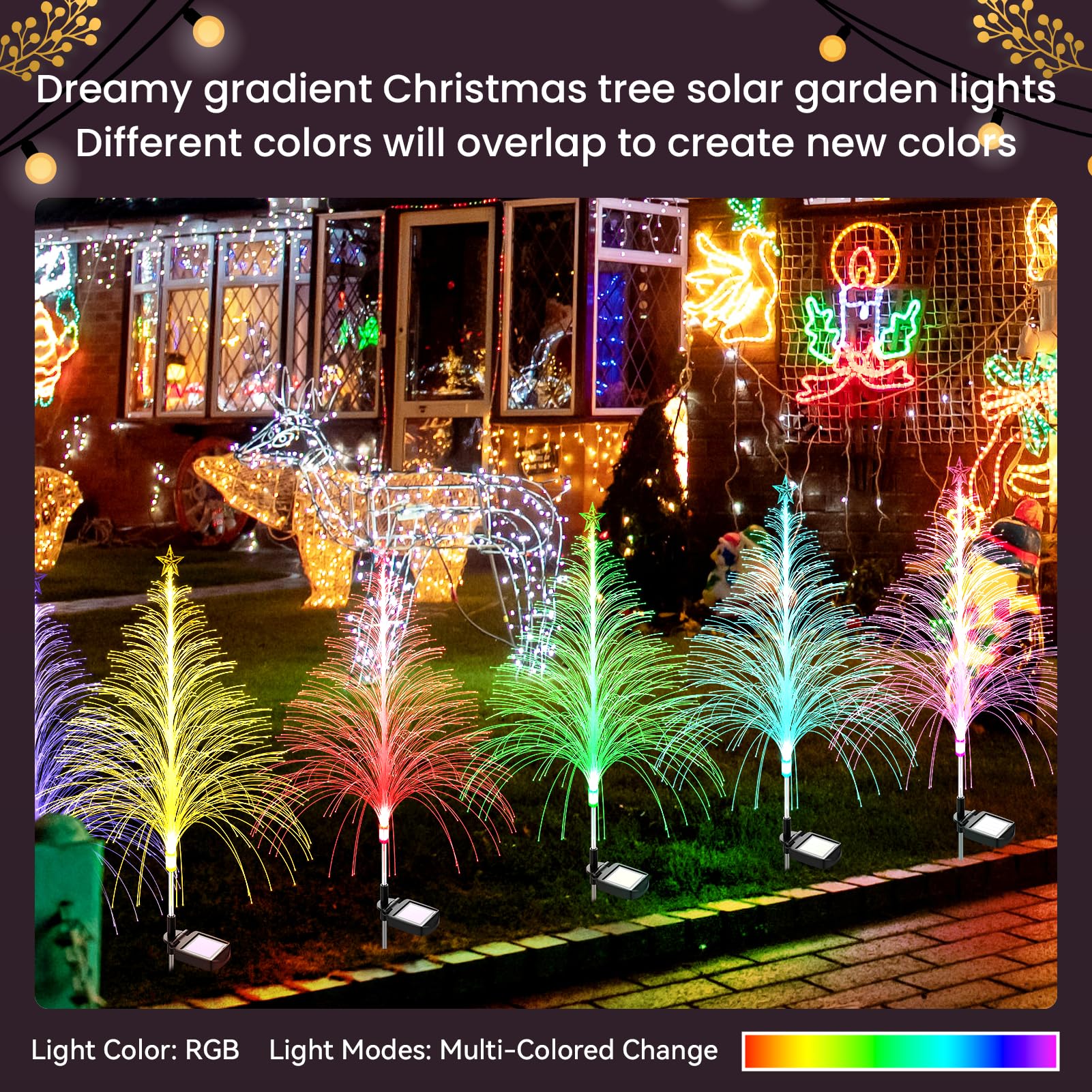 Topvelo 2 Packs Christmas Tree Solar Garden Light With Multi-Colored Change  Auto On/Off Outdoor Yard Light  Solar Lighting For Garden  Porch  Christmas And Festival Decoration (S_Size)