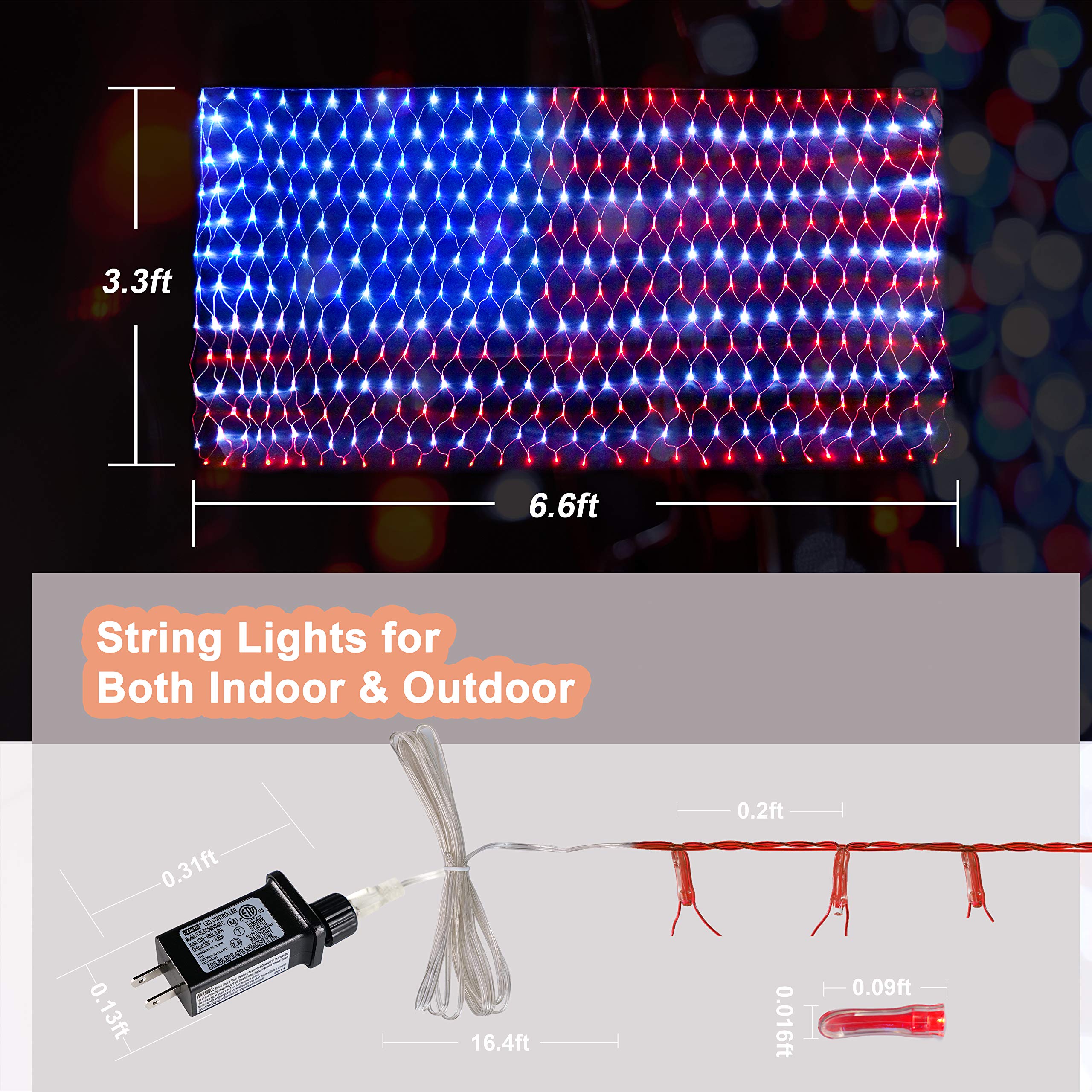 DANLI American Flag String Lights, 420 LED Waterproof Plug-In Decoration, Multicolor for Garden Patio, July 4th & Holidays