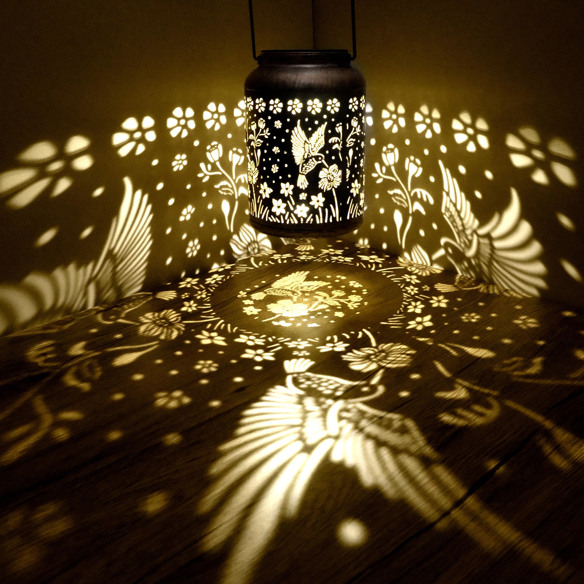 Hummingbird Solar Lantern Outdoor Hanging Solar Light - Ip65 Waterproof Led Decorative Lantern For Patio  Pathway  Or Tabletop. Perfect Mothers Day Gift For Women  Unique Metal Decor