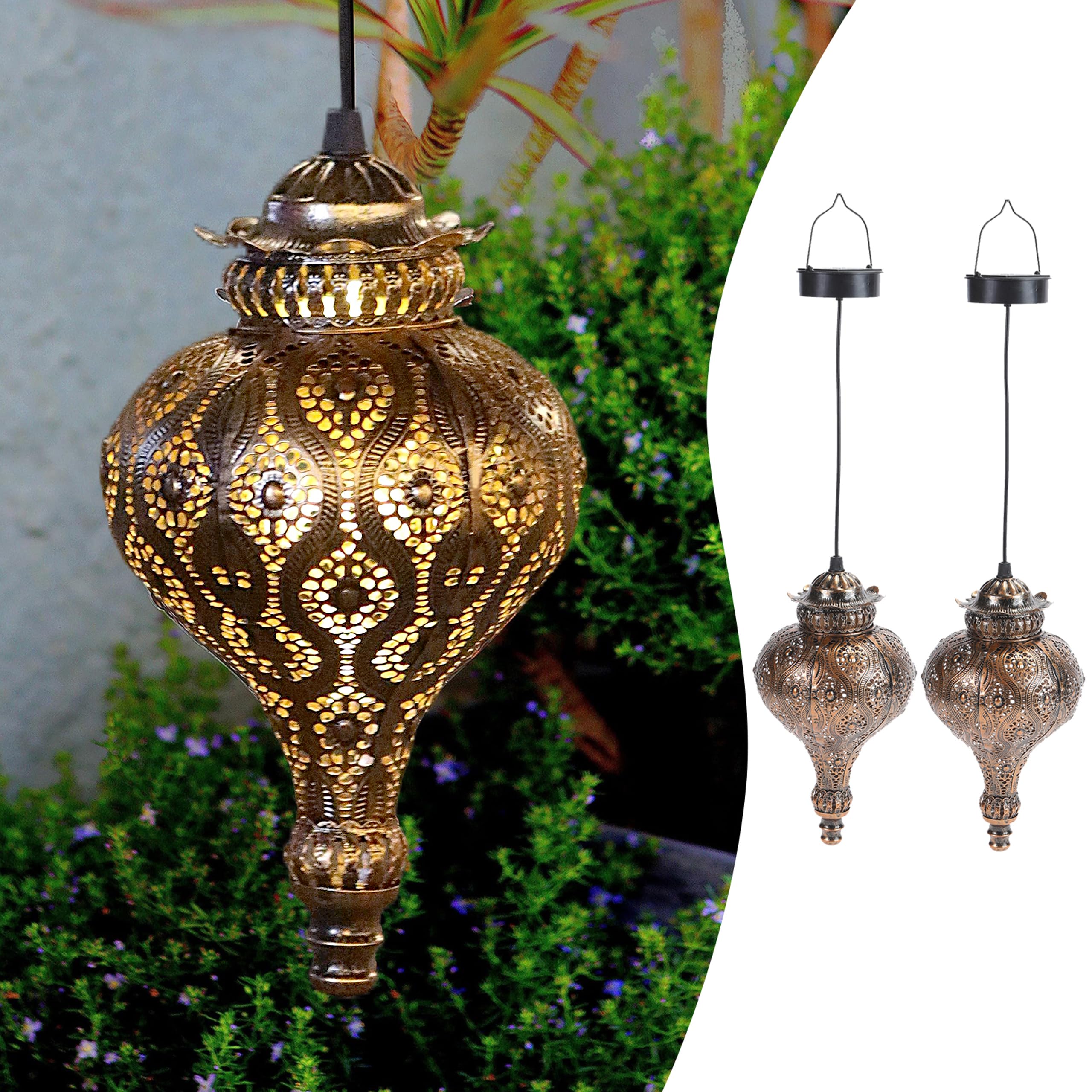 Solar Moroccan Lantern Outdoor Garden Decor(2 Pack) Solar Lanterns Outdoor Waterproof, Lanterns Decorative Outdoor Lights for Pa