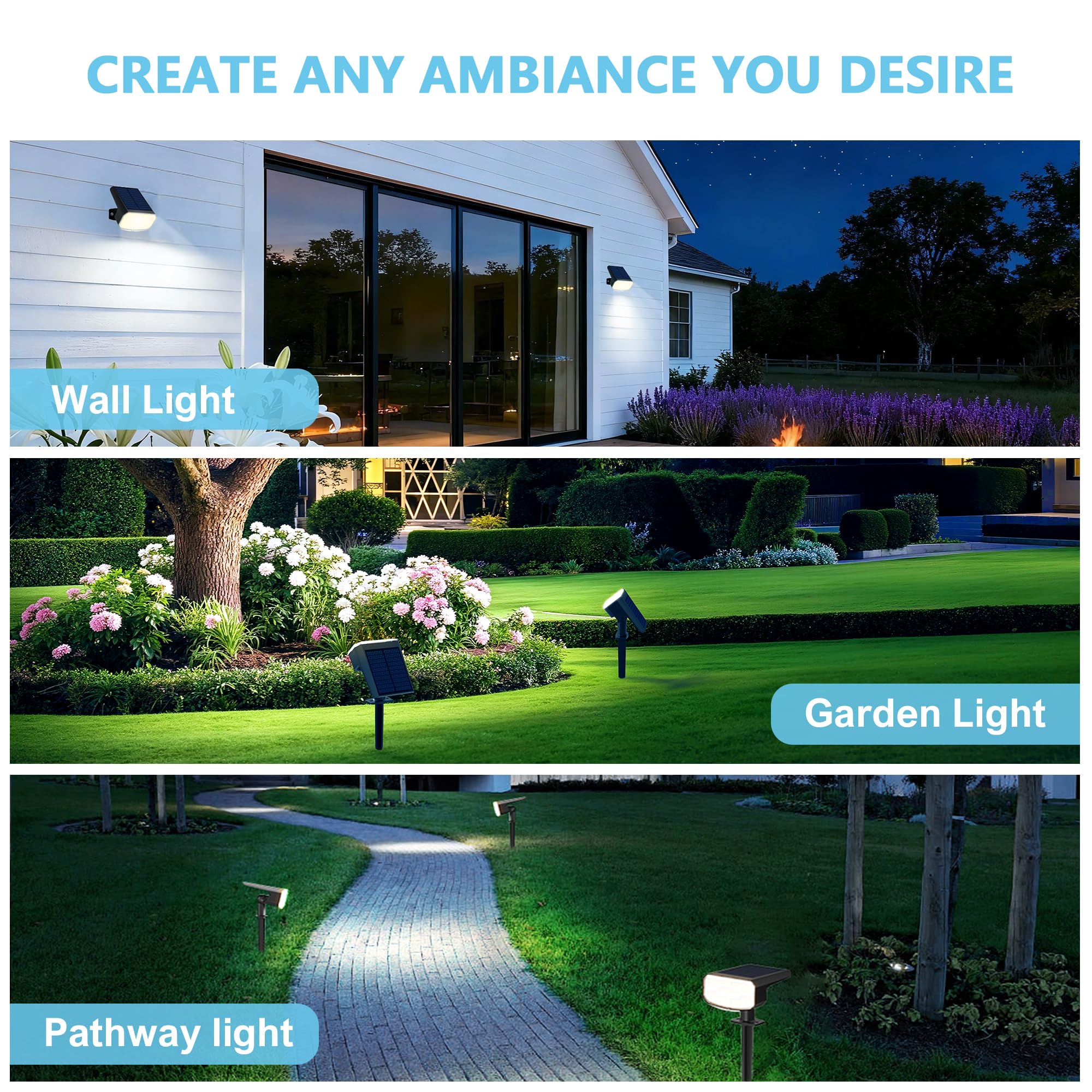 Jejot Solar Lights Outdoor Waterproof Ip65  Super Bright Led  6500K 2 Lighting Modes  Solar Powered Yard Garden Solar Spot Lights For Outside Landscape Auto On/Off -6500K 8 Pack