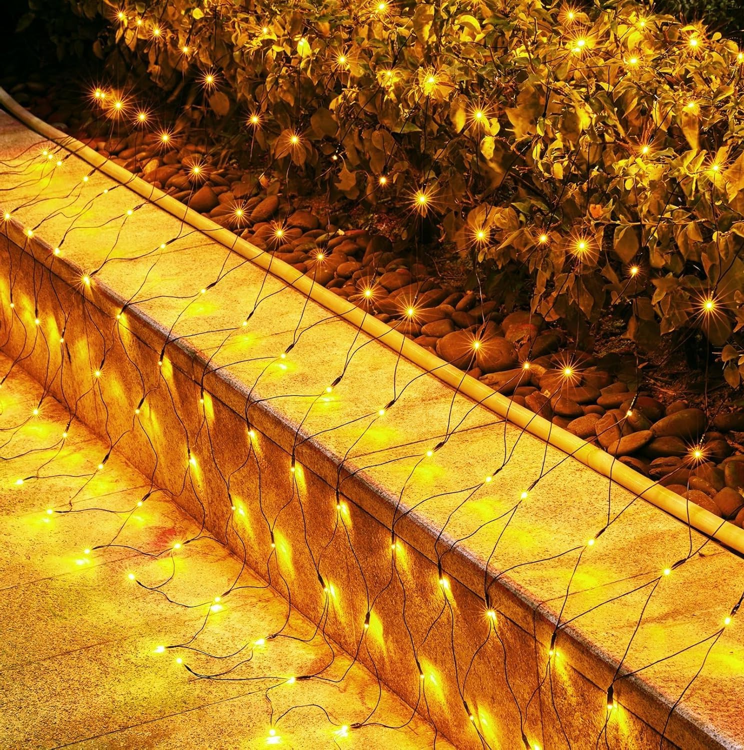 12 x 5FT 360 LED Christmas Net Lights Outdoor for bushes  Waterproof IP65 12 Modes Connectable Extendable Bush Net Christmas Lights Outdoor Mesh Light for Bushes  Tree  Yard  Garden  Warm White