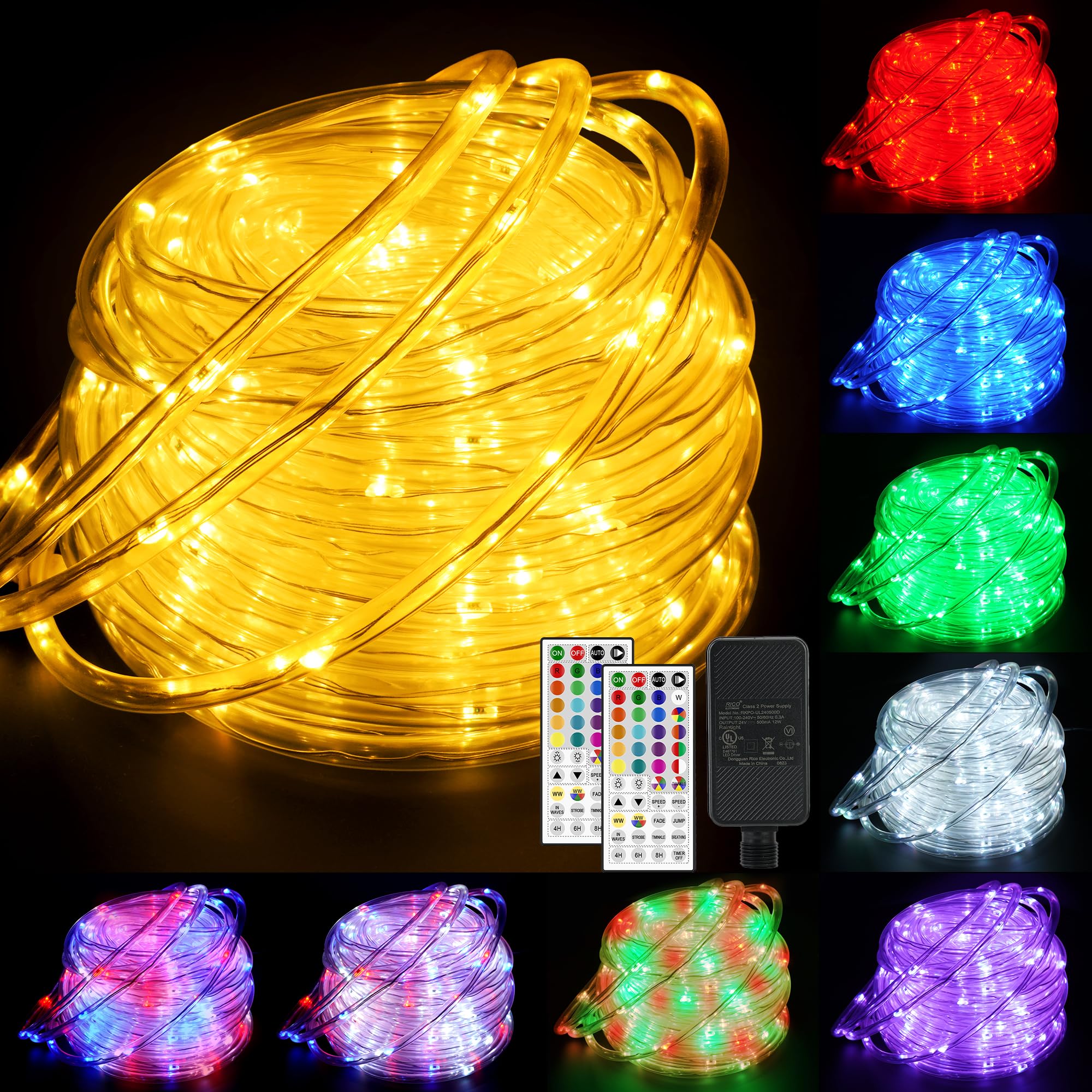 StarryEver 66ft 200LED Rope Lights, RGB Color Changing & Warm White, P ...