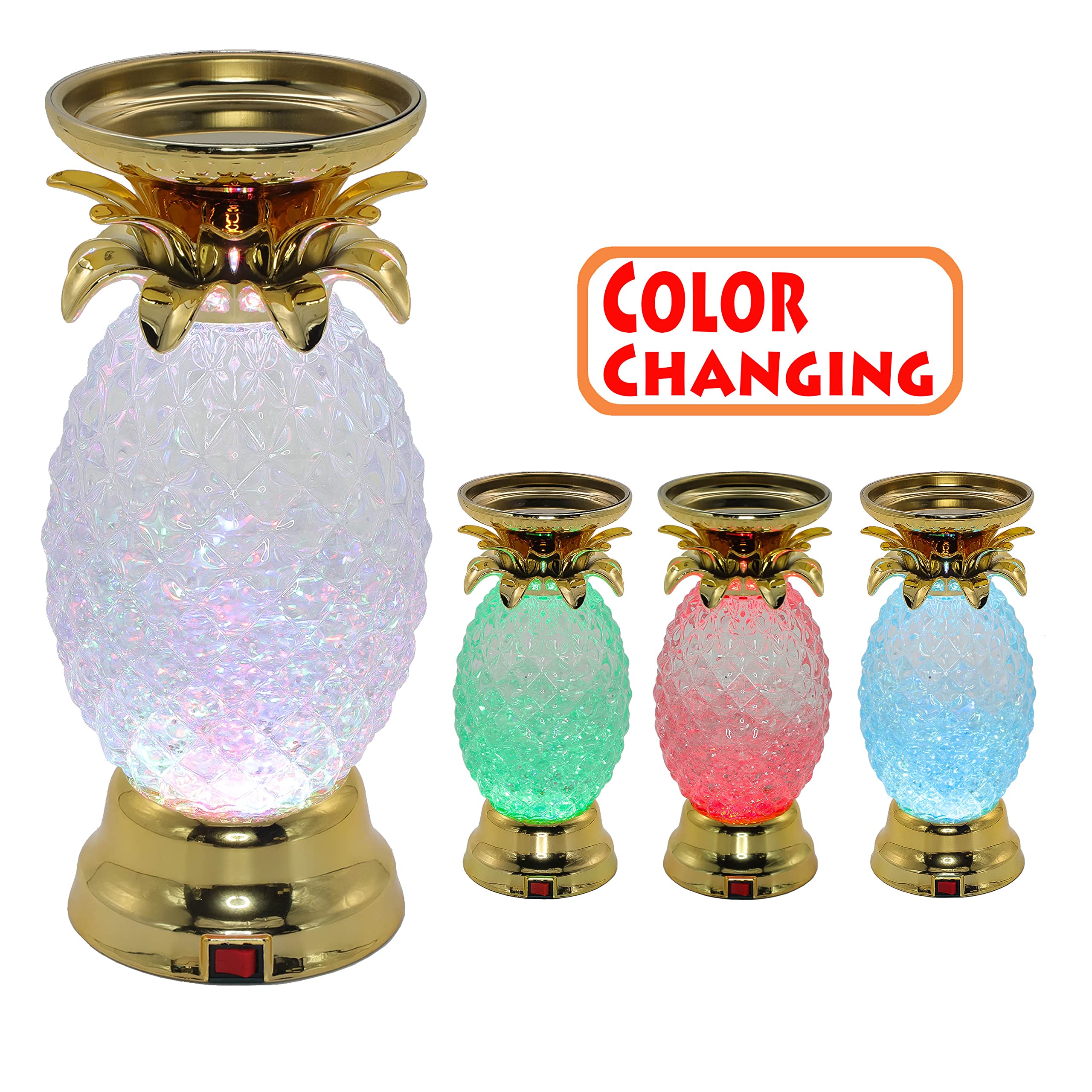 YAKii Pineapple LED Lava Lamp - 9.5" Color Changing Water Waves, Gold, Battery/USB Operated, Kid Safe Table Decoration