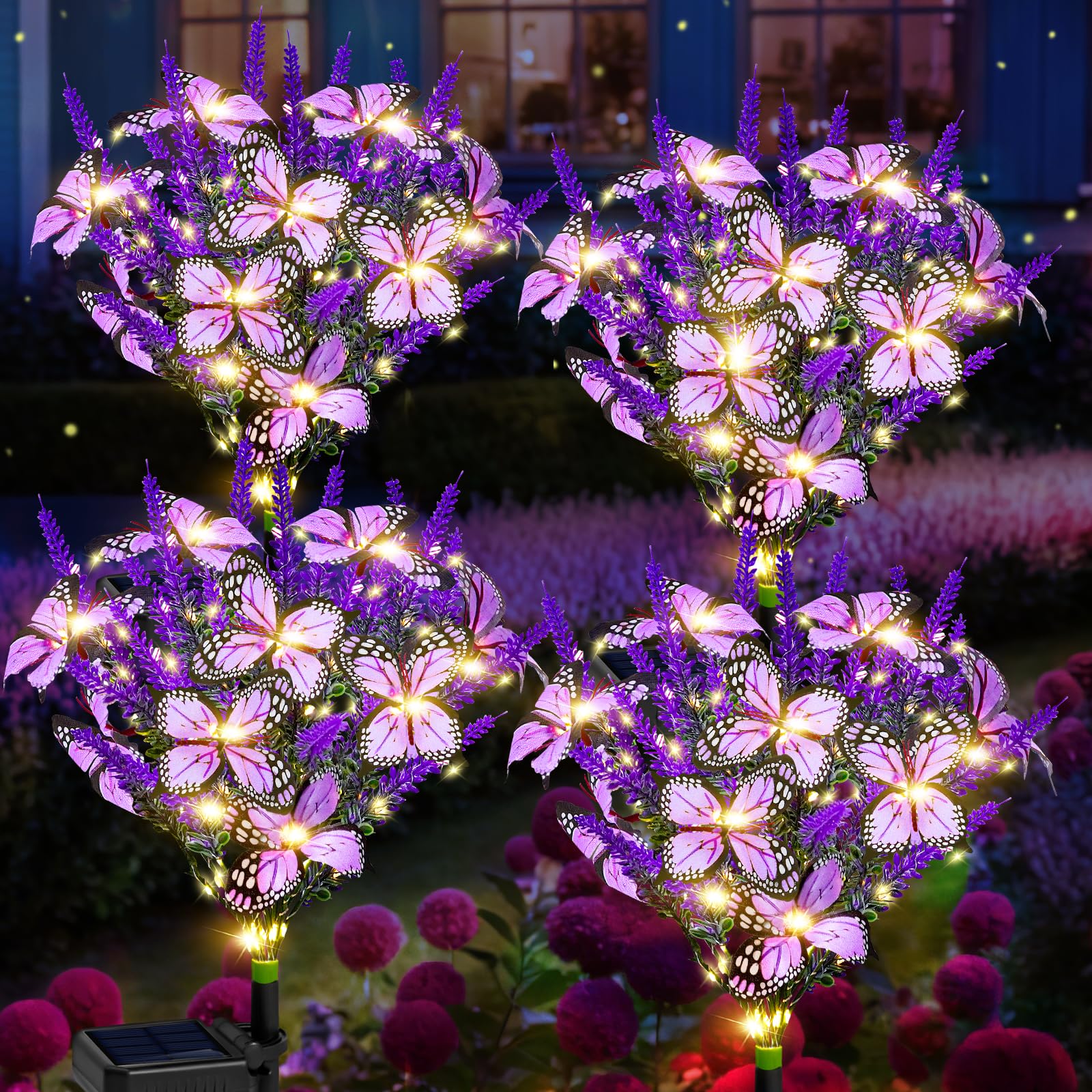 Solar Garden Lights, Solar Lavender Butterfly Lights, Solar Flower Lights Outdoor Waterproof Decoration, Gardening Gifts For Women, Yard Patio Pathway Lawn Courtyard Decoration (4Pack Warm White)