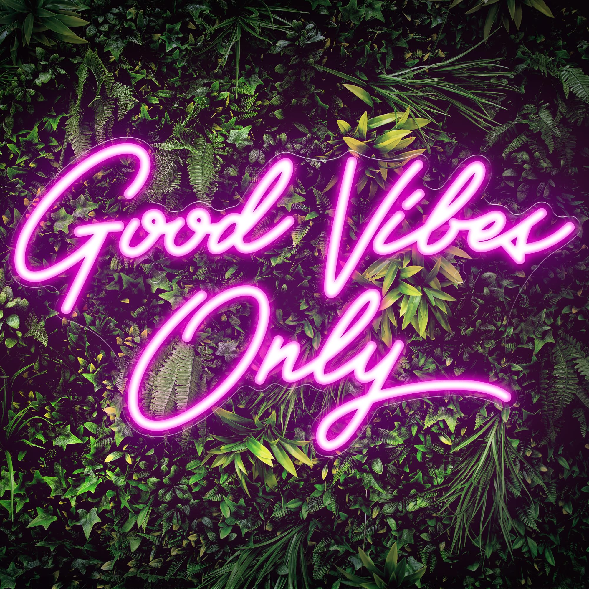 Kavaas Neon Wall Sign - Good Vibes Only LED Decor, 17.7in x 9.9in, Acrylic, Pink