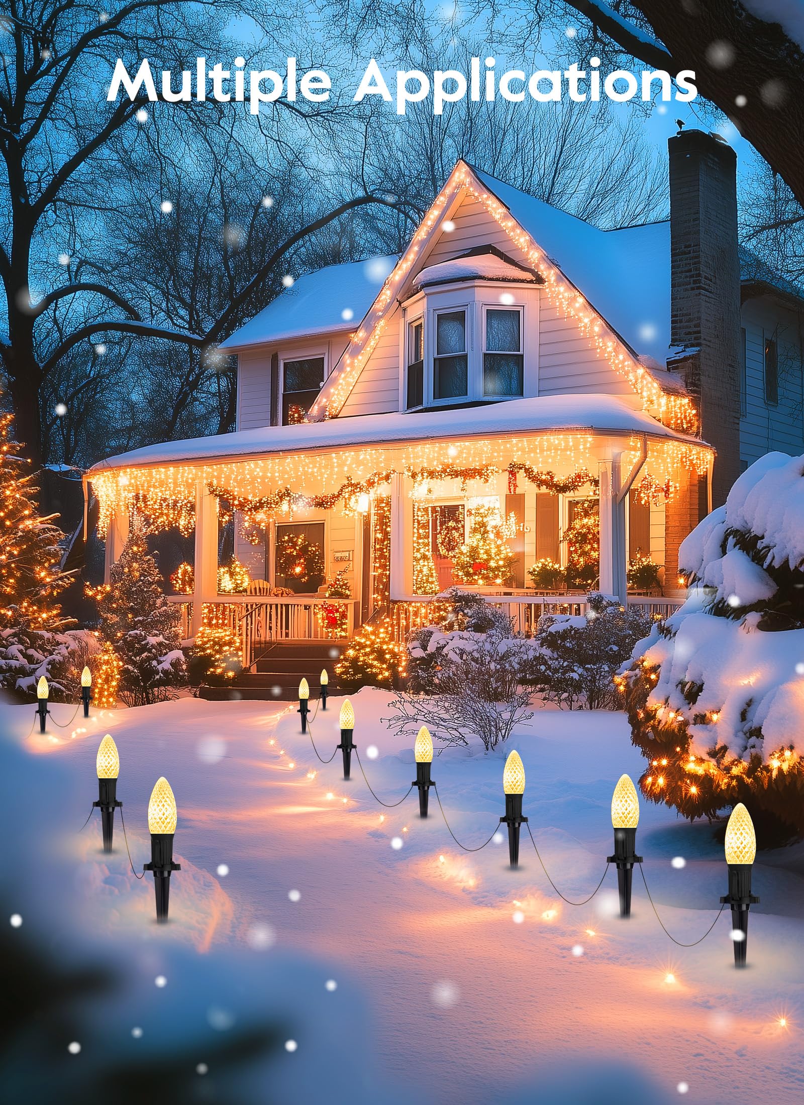 Brightown Solar C9 Led Christmas Lights Outdoor House, 50Ft 40 Faceted Bulbs Christmas Pathway Lights, Waterproof Strawberry Lig