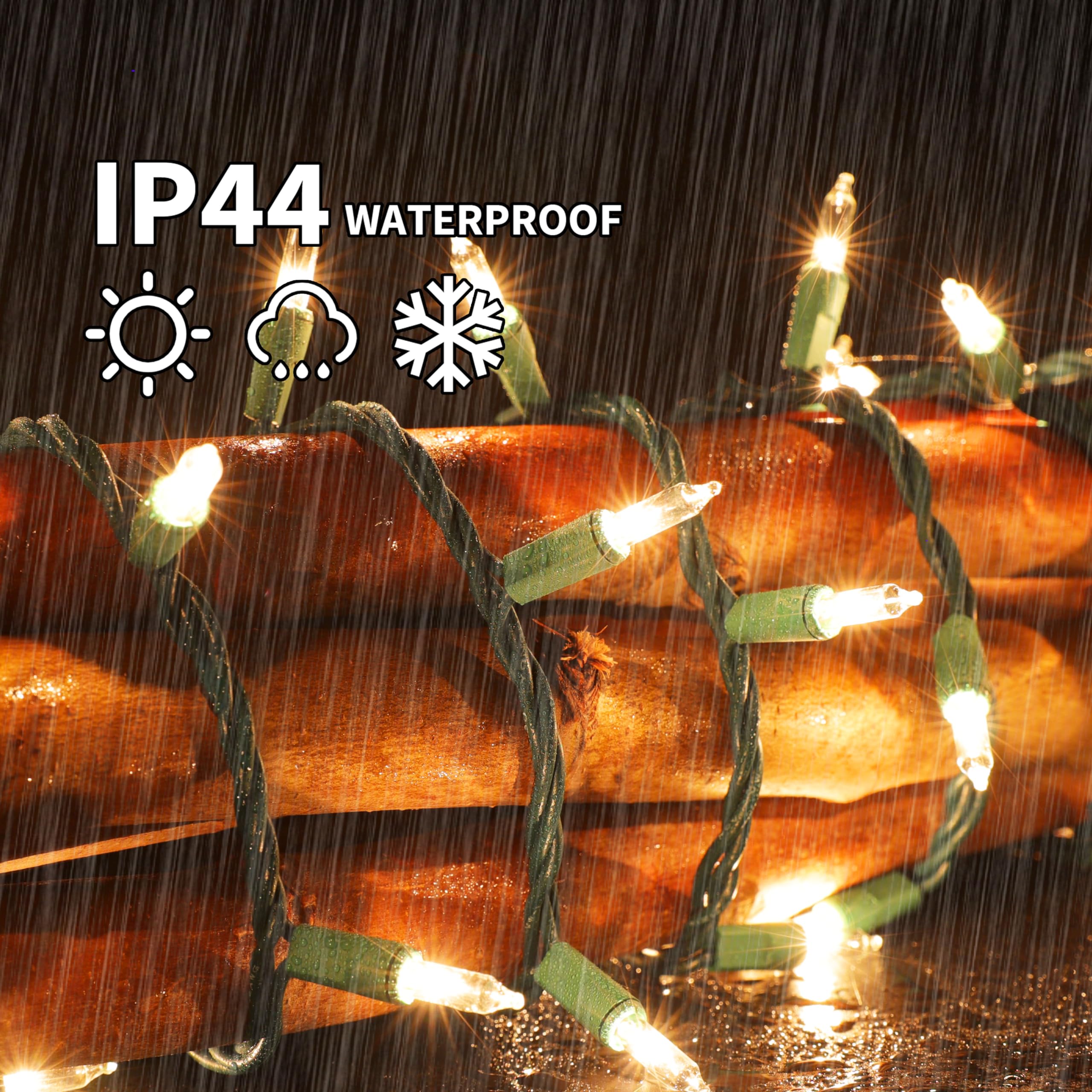 LAMPHOME Christmas Lights Set, 100 Warm White Mini Bulbs, 19.6ft Green Wire, UL Certified, Outdoor Decorative Lighting, Model LX2508-NEW