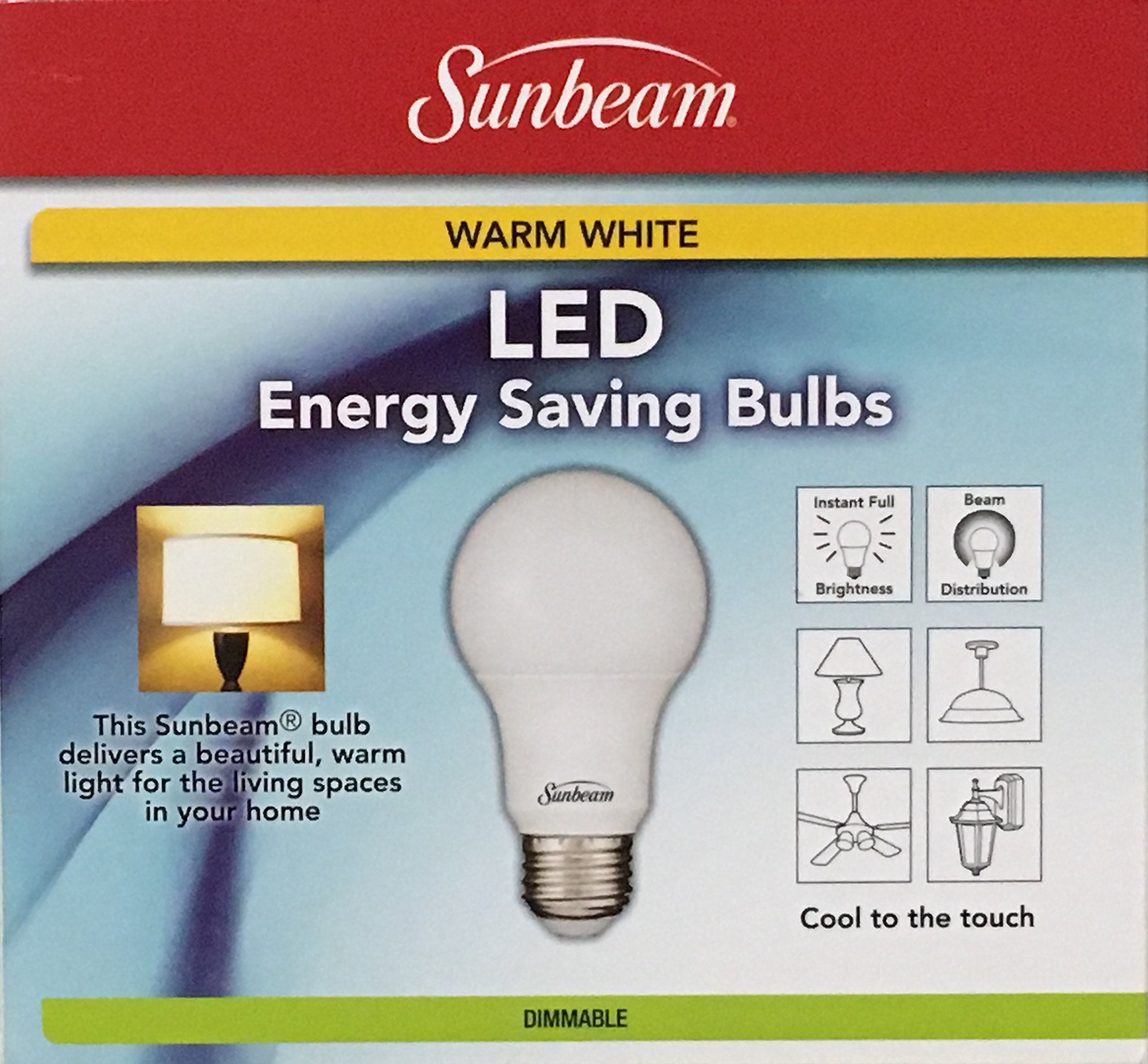 Sunbeam 100W LED Dimmable Light Bulbs, 2 Pack, 1600 Lumens, 3000K Warm White, ENERGY STAR, Model 30414825