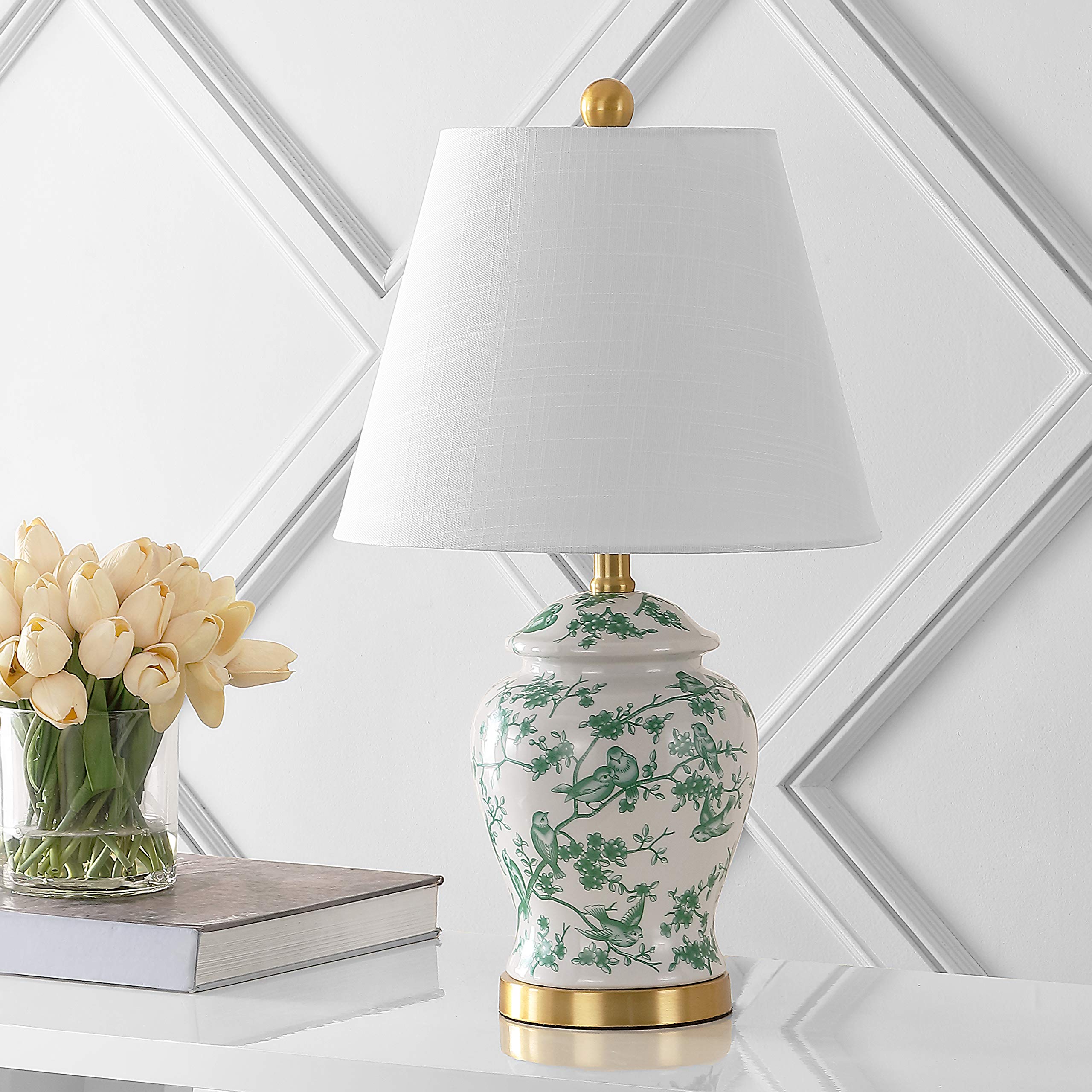 JONATHAN Y Penelope LED Table Lamp Ceramic 22in Green/White Model JYL3005B for Bedroom Living Room Office Nightstand