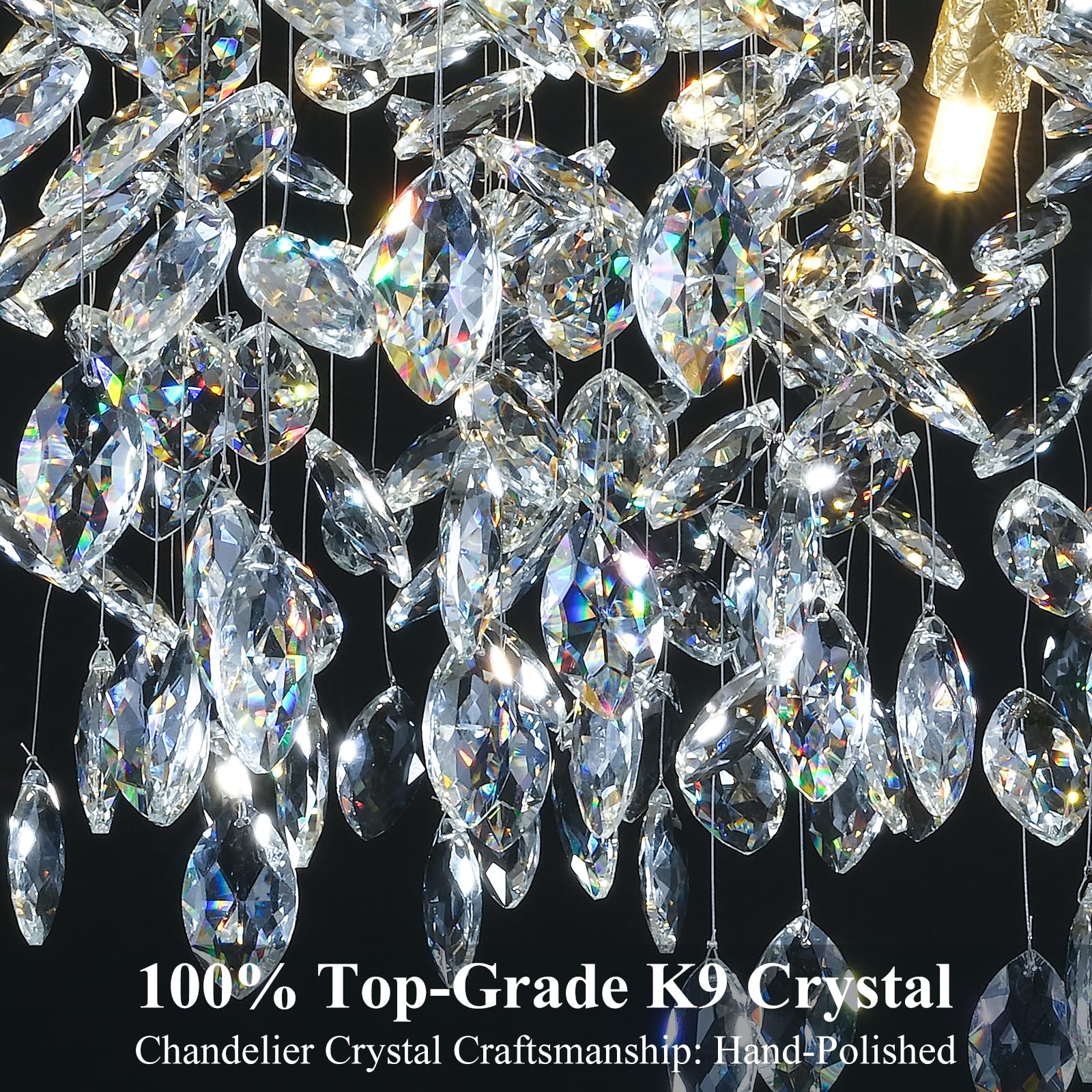 kvtinmty 14-Light Crystal Chandelier, 48" Round Gold Design, Modern Lighting for Dining Room, Living Room, Foyer, High Ceilings
