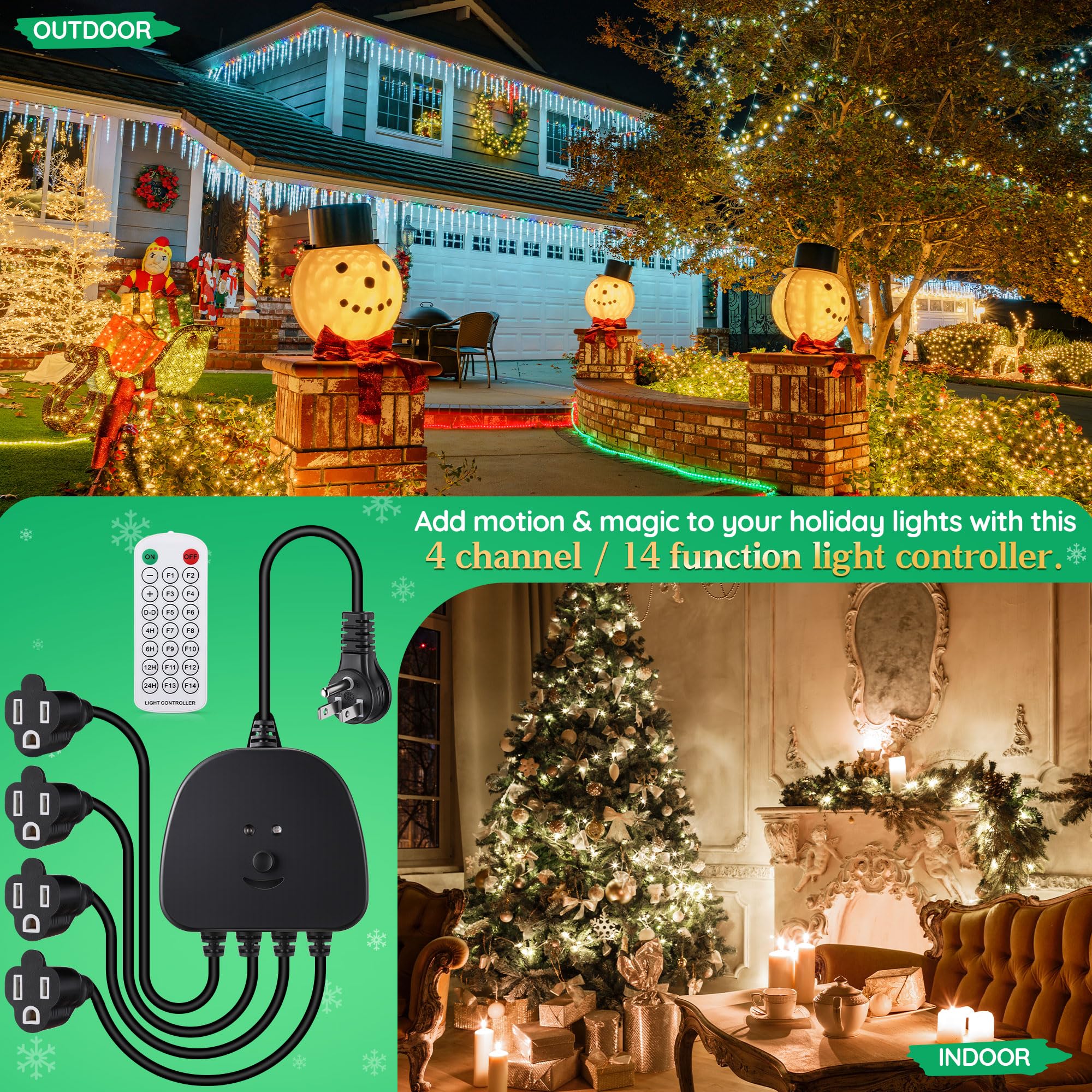 Gulfmew Christmas Light Controller with Remote, 14 Functions, Waterproof, Black, Model TD-Gulfmew-1050