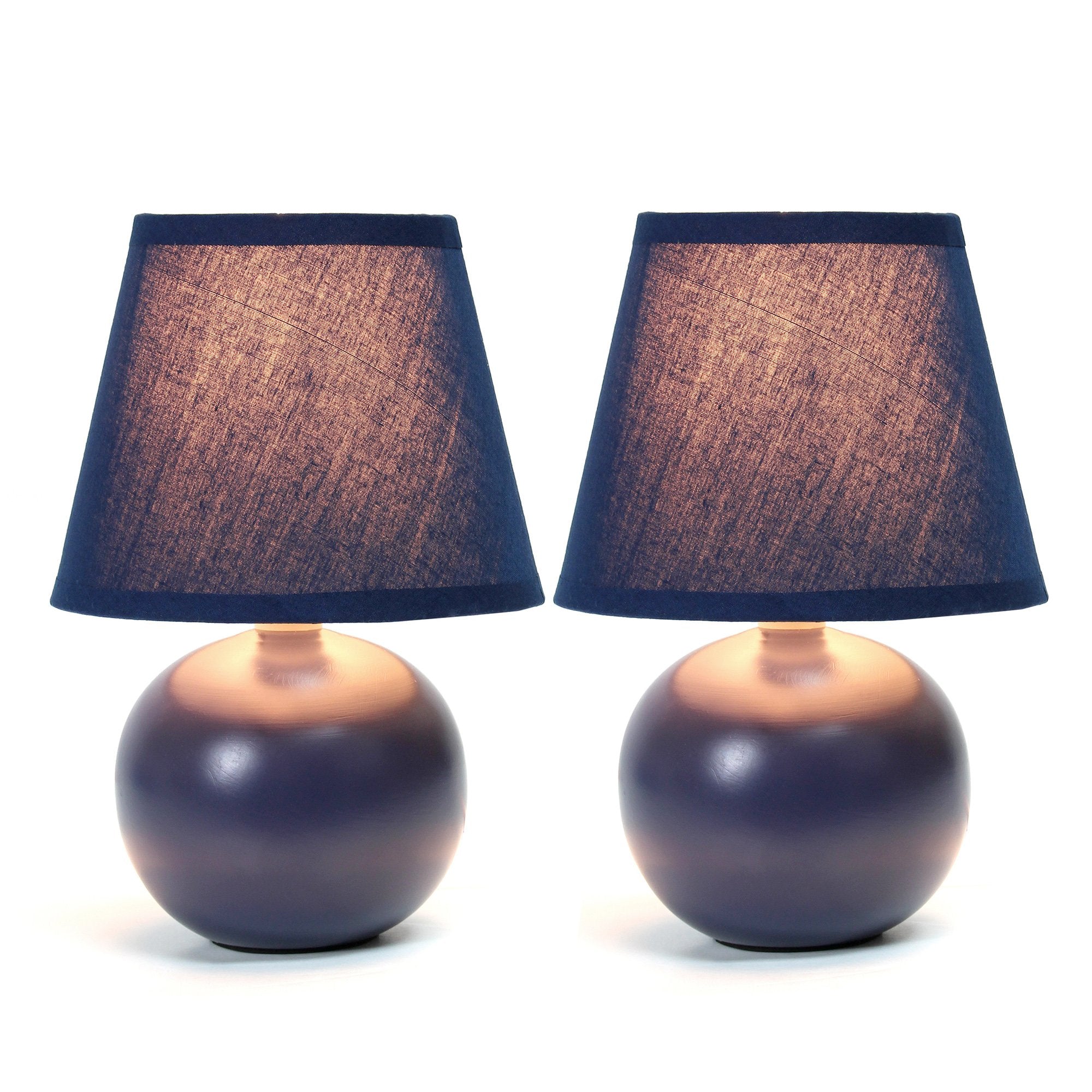 Simple Designs Lt2008-Blu-2Pk Mini Ceramic Globe Table Lamp 2 Pack Set With Matching Fabric Shade, Blue
