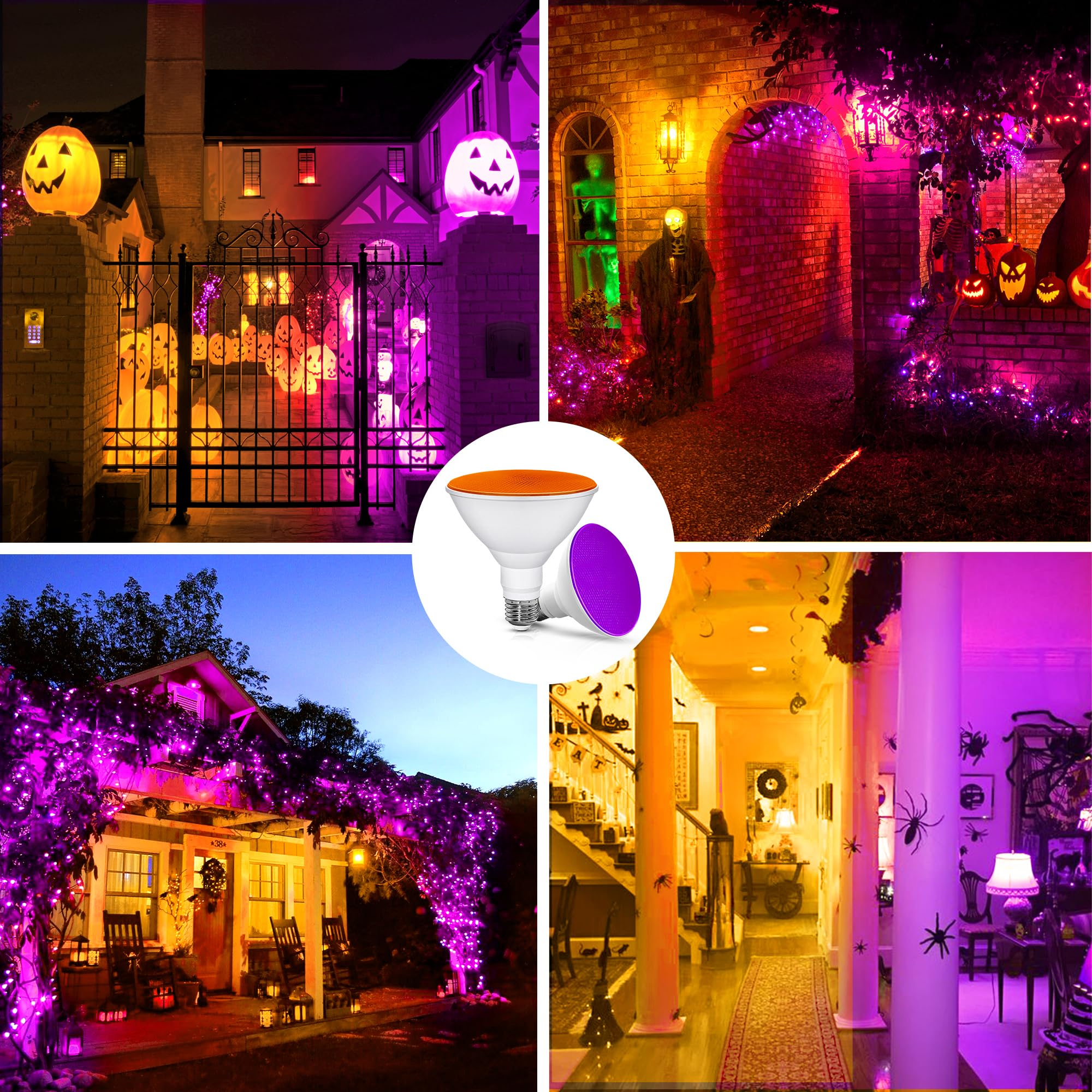 Orange Purple Halloween Light Bulb  15W(150W Equivalent) Led Par38 Flood Lights Outdoor E26 Base Colored Led Bulbs For Halloween  Christmas Decorations  Party Holiday Lighting  No-Dimmable  2 Pack