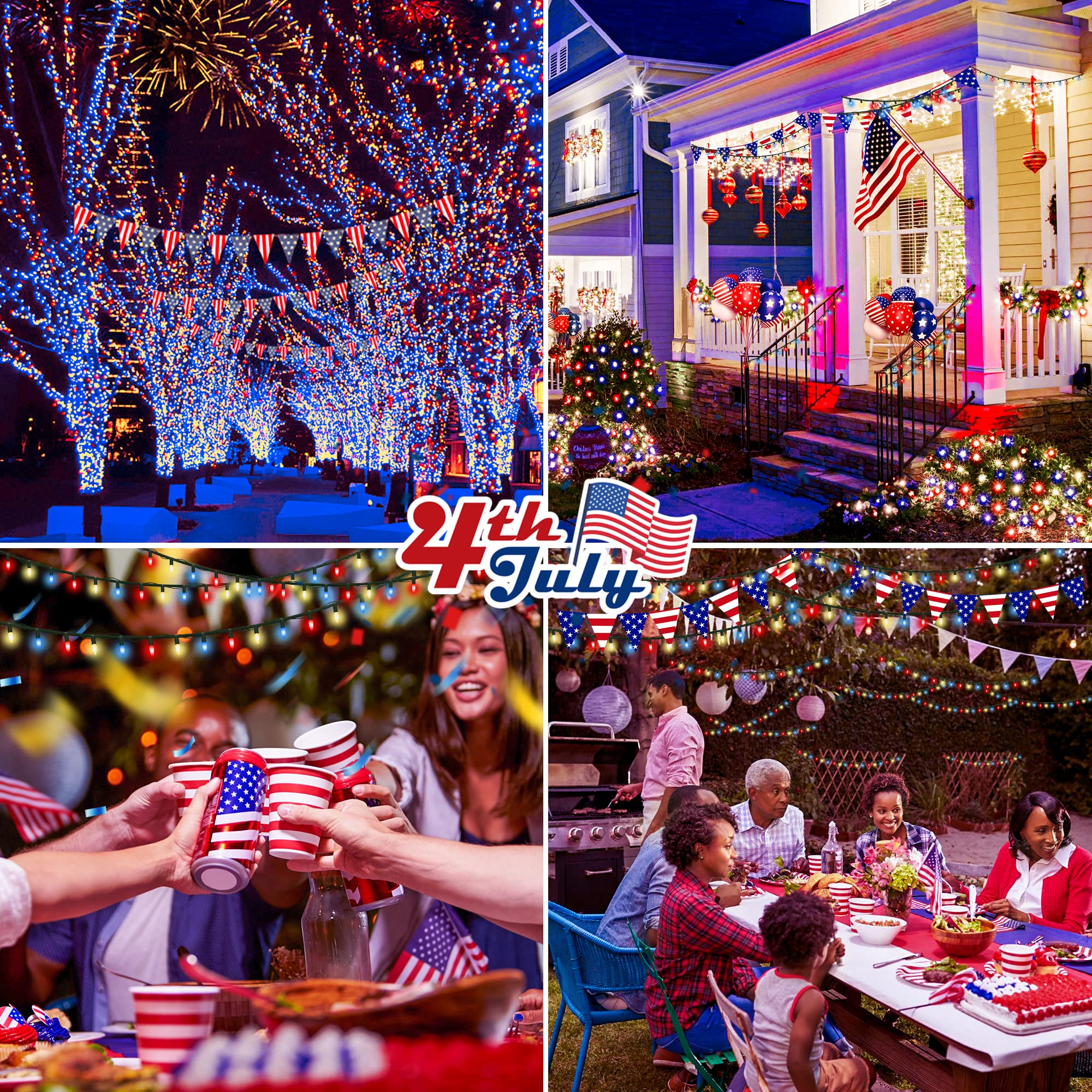 Hopolon 50 Count Red White Blue Mini String Lights, 13Ft Incandescent, 2Pack For 4Th Of July Indoor Outdoor Decor