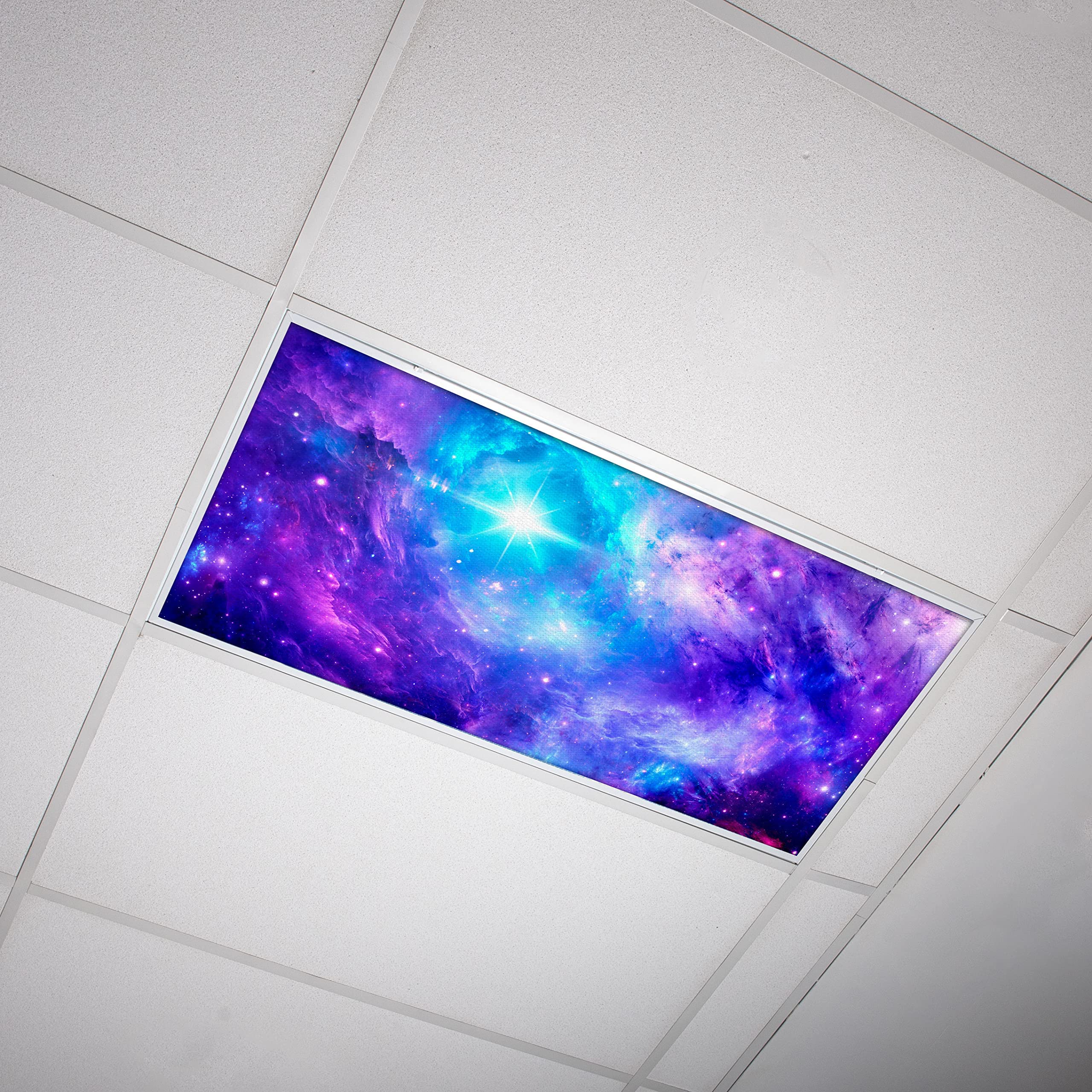OCTO LIGHTS Decorative Fluorescent Light Covers, 2x4, Purple Nebula, Backlit Film, Model AST-024-2x4