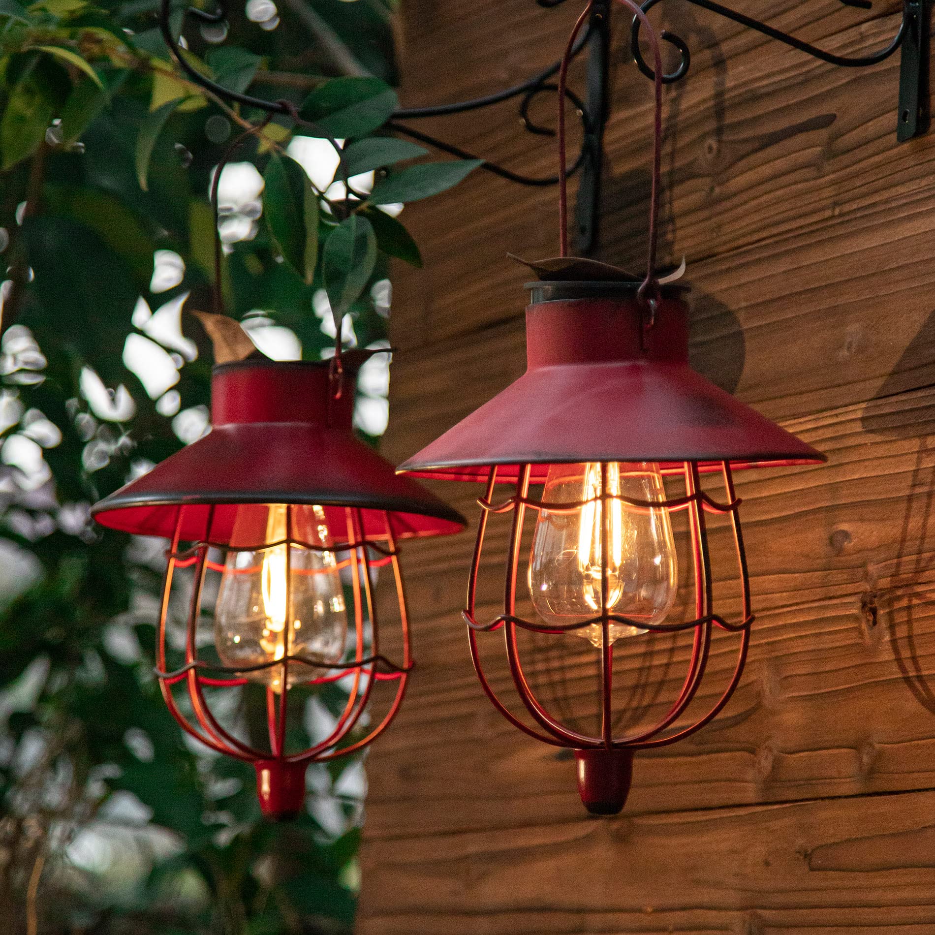 YAKii Solar Lantern 2 Pack Waterproof Outdoor Metal Lamp Warm White Light Red LP110