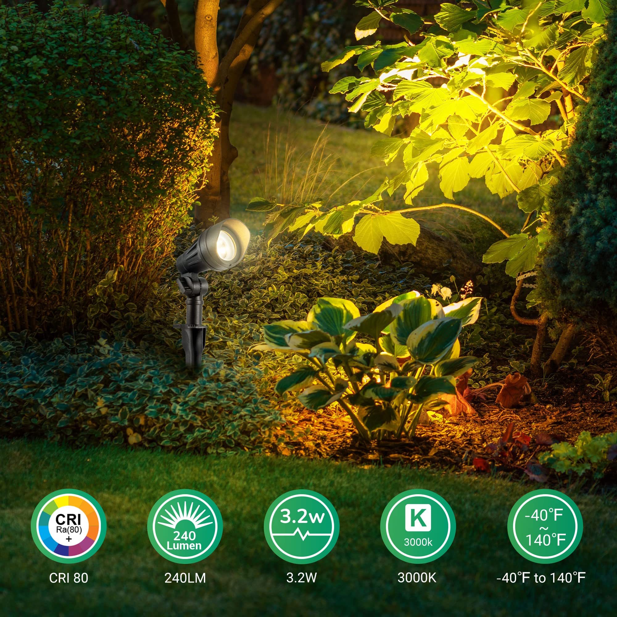 EDISHINE Low Voltage LED Landscape Lights, 3.2W 240LM, 3000K, Waterproof, Black, Model HGSL08A, 4 Pack