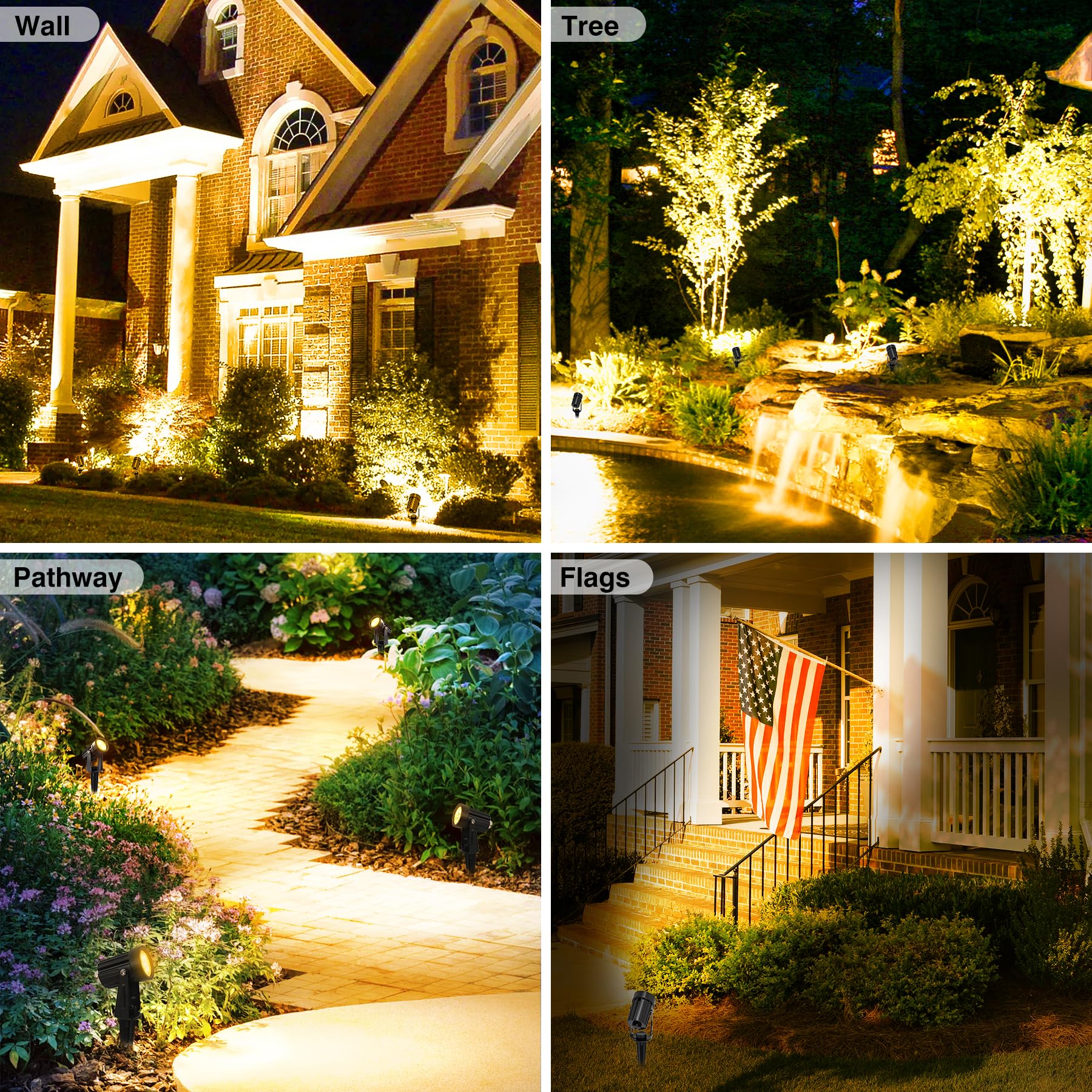 CREPOW Solar Landscape Spotlights, IP65 Waterproof, 3000K Warm White, 1-in-1 (4 Pack), 9.8ft Cable, Model TS-S4201