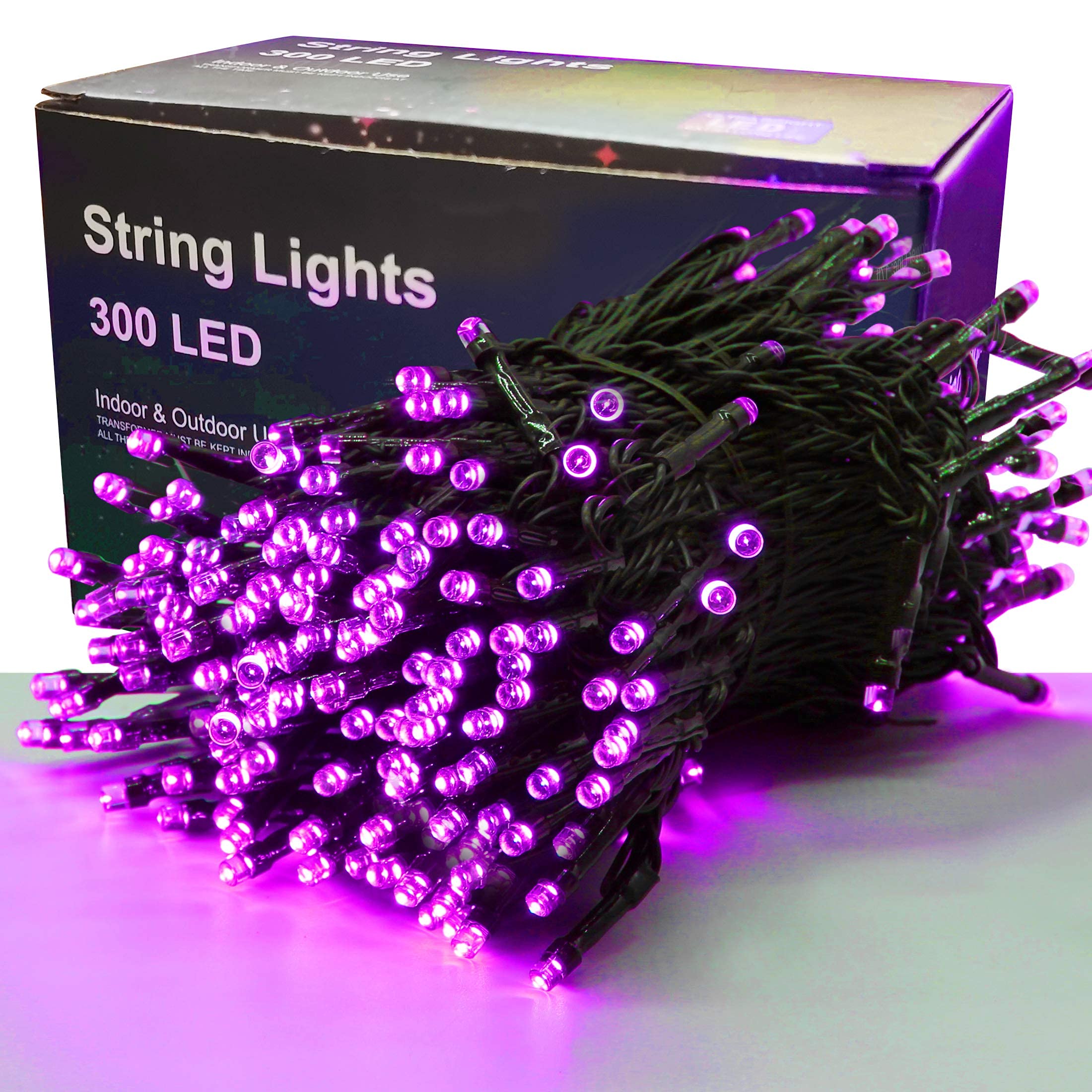 LJLNION 300 LED Halloween String Lights, 98.5FT Waterproof Purple Mini Lights, 8 Modes for Indoor Outdoor Decorations