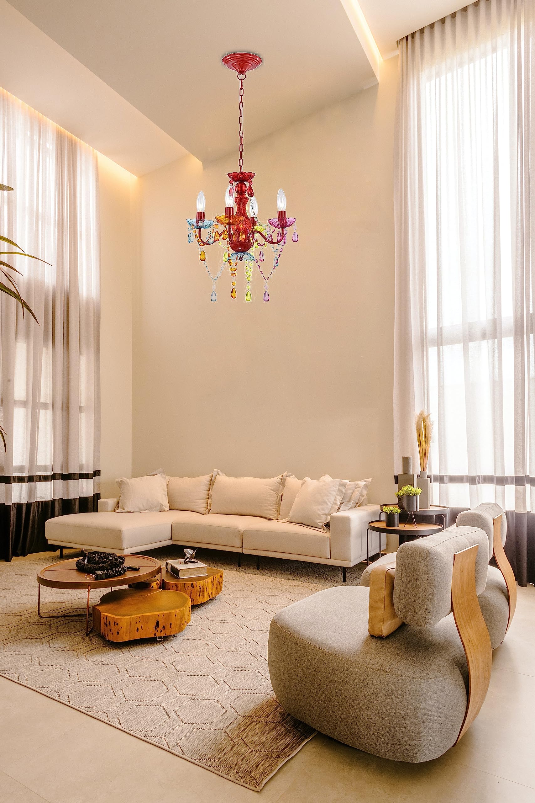 LaLuLa Mini Crystal Chandelier - Colorful Acrylic 4-Light Pendant Light, Small Size