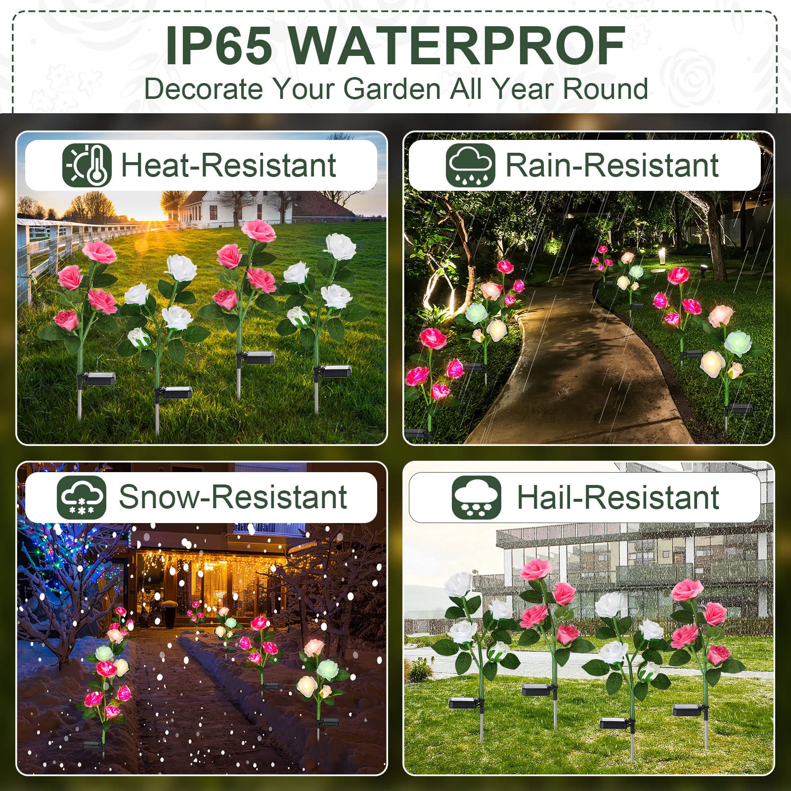 Geelin 10 Pcs Solar Rose Lights Outdoor Waterproof Solar Flower Lights With 40 Rose Flowers 7 Color Changed Decorative Solar Landscape Light For Weeding Garden Yard Patio Pathway Walkway