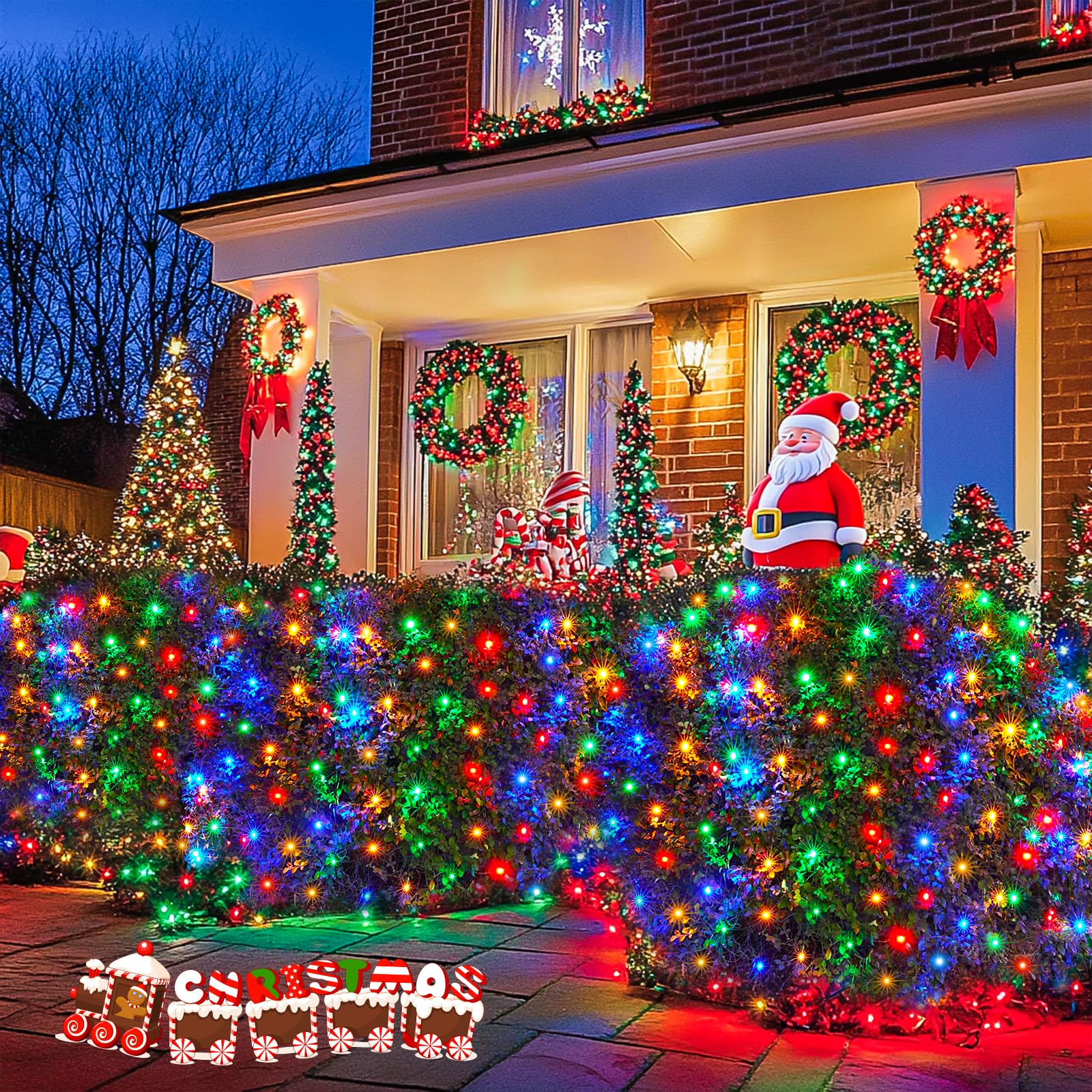 JMEXSUSS 200 LED Christmas Net Lights, 9.8ft x 6.6ft, Mesh, Warm White & Multicolor, Model EXS-N-0200