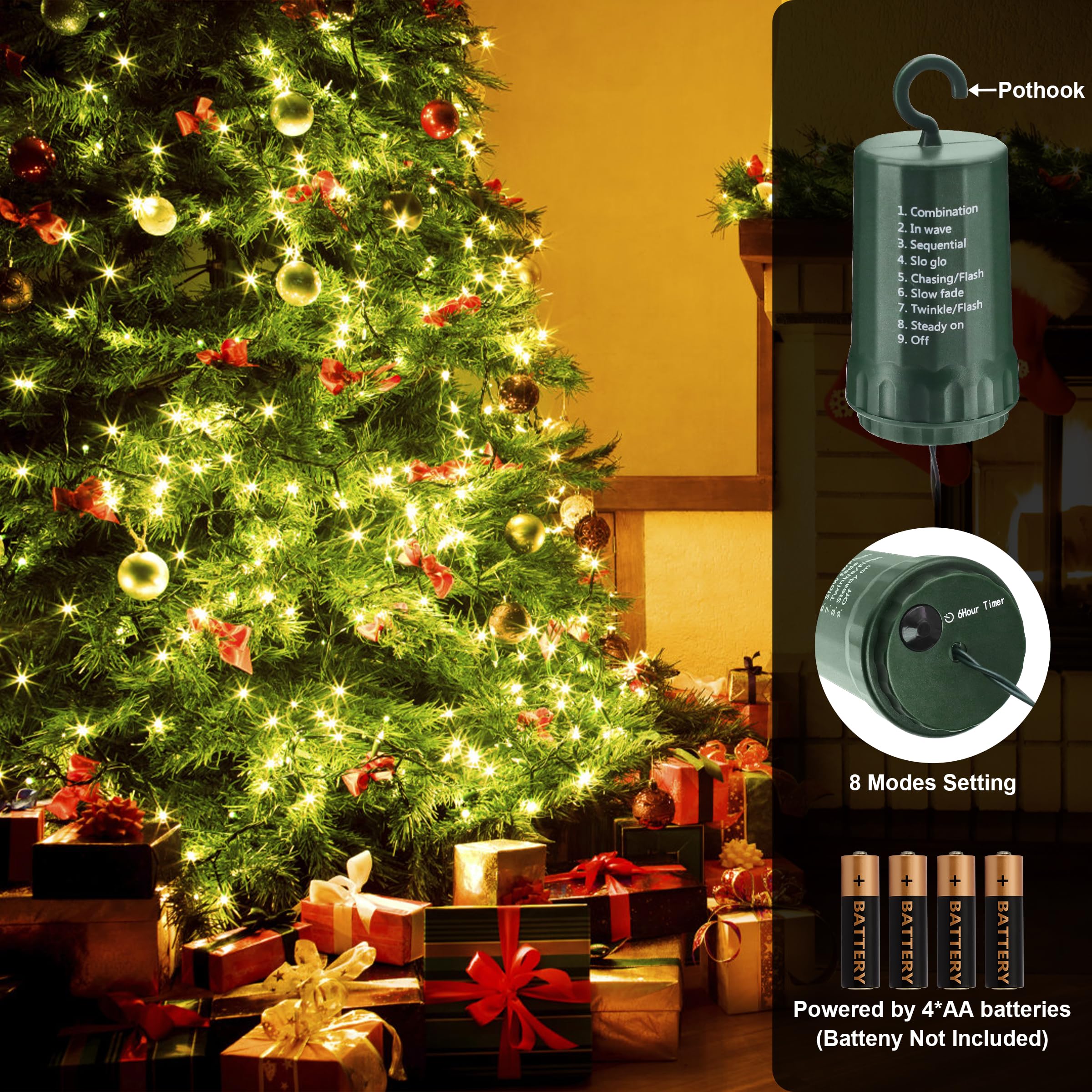 Ammaker Christmas Light, 100 Led Battery Operated Christmas Lights With Timer For Indoor Outdoor Wreath Wedding Party Garden Home Decor, Waterproof, Warm White 39.5Ft