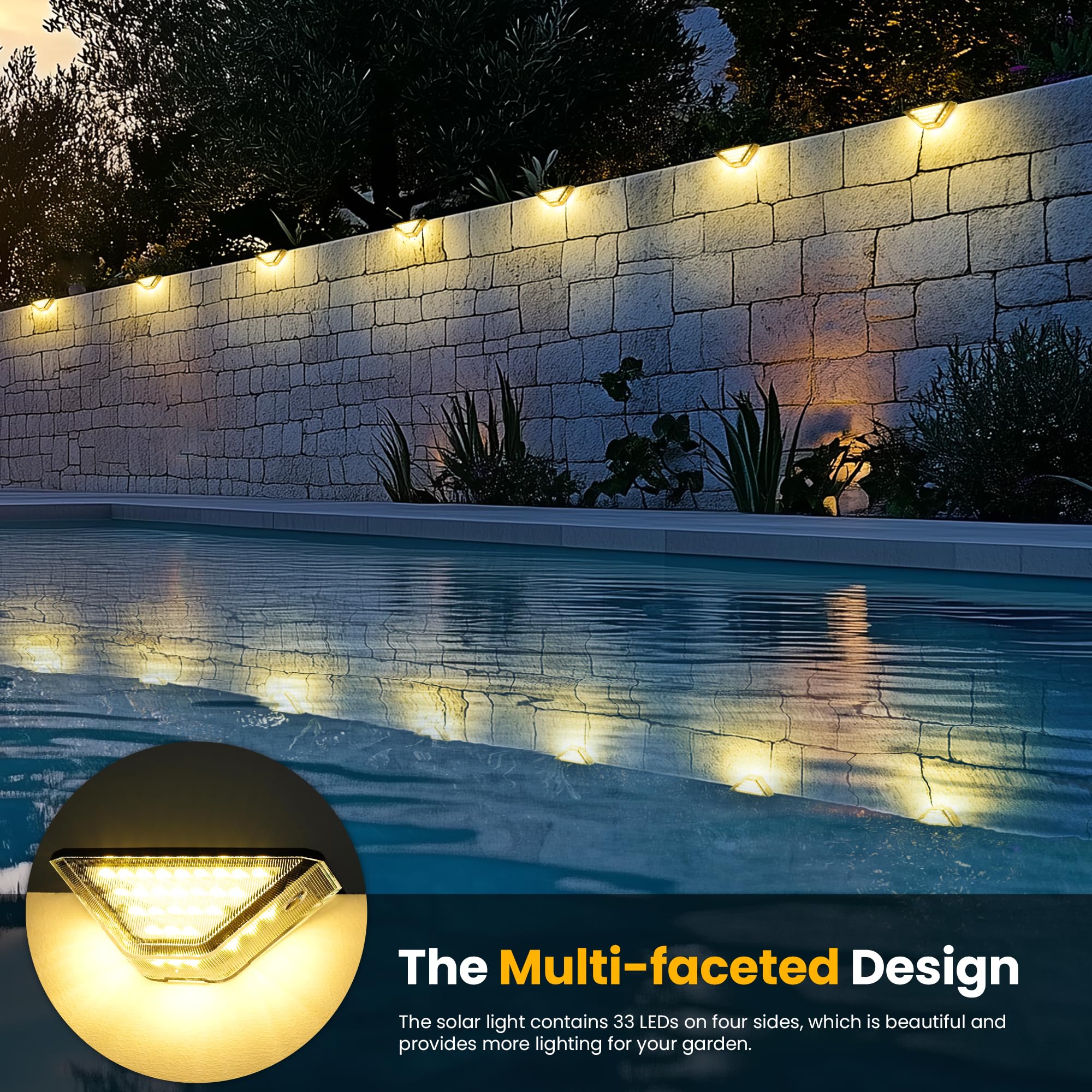 Solpex Solar Deck Lights Outdoor Solar Step Lights For Outside Two-Sided Fence Lights With 33 Leds Waterproof Ip65 For Garden Fence Deck Steps Stair Porch(6 Pack Warm White)