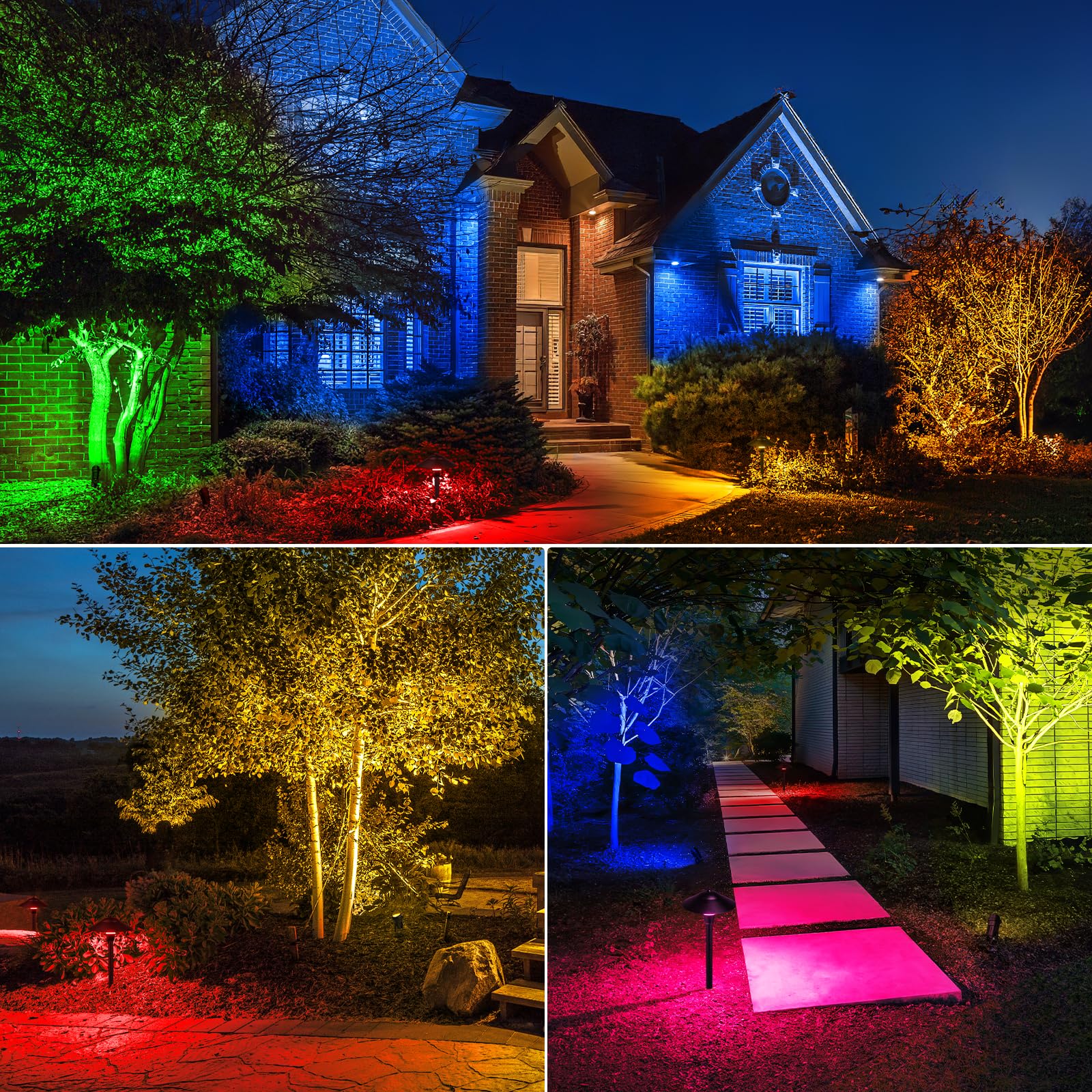 Sunvie Rgbw Landscape Lighting Kit 12V Low Voltage Landscape Lighting With Connectors  Color Changing Low Voltage Pathway Lights Wired With Spotlights Waterproof For Holiday Patio Garden Yard 12 Pack