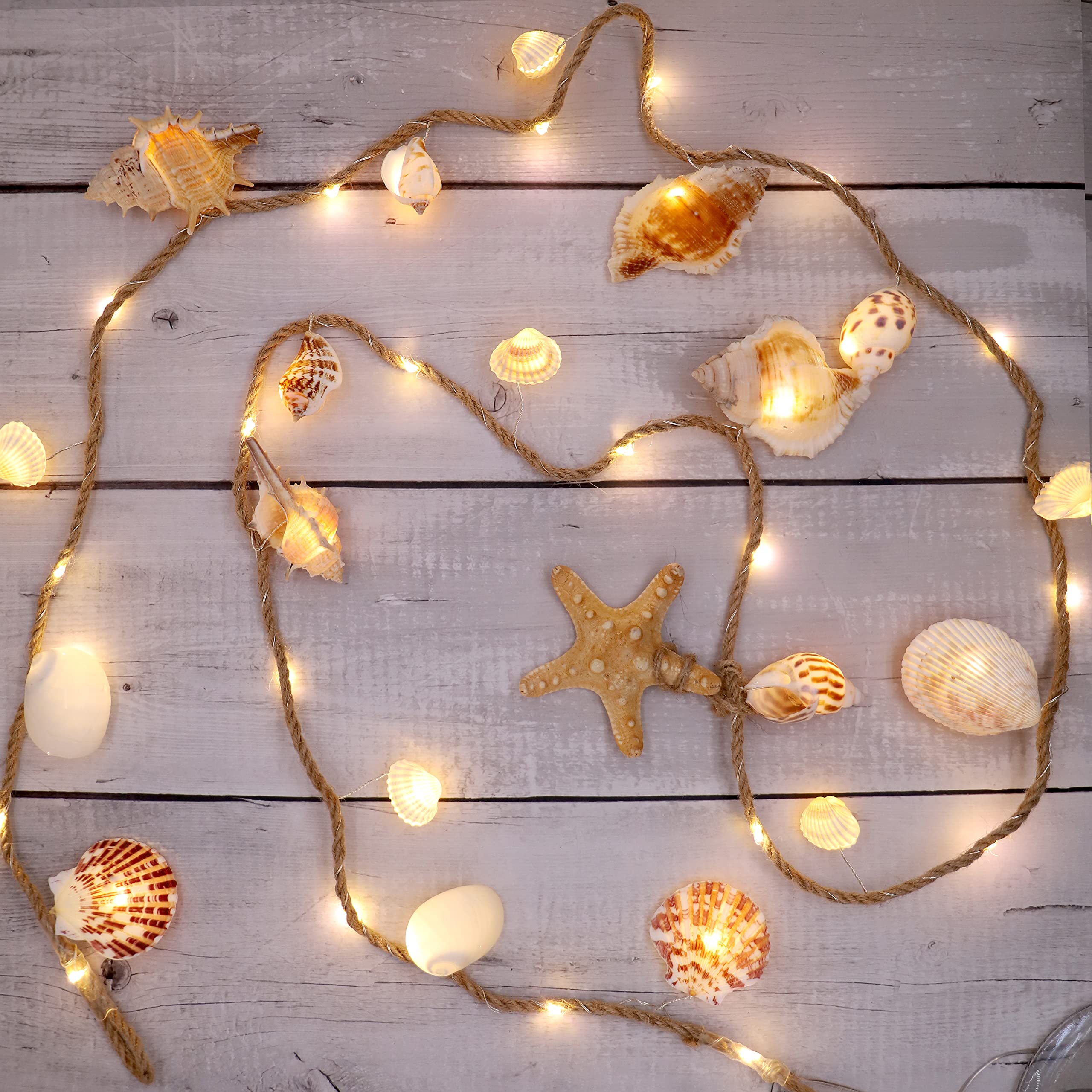 MIYA LIFE Seashell Garland Ocean Light for Beach Decor 7.2FT 39LED Battery Operated Coastal Garland Magic Conch Shell Beach Deco