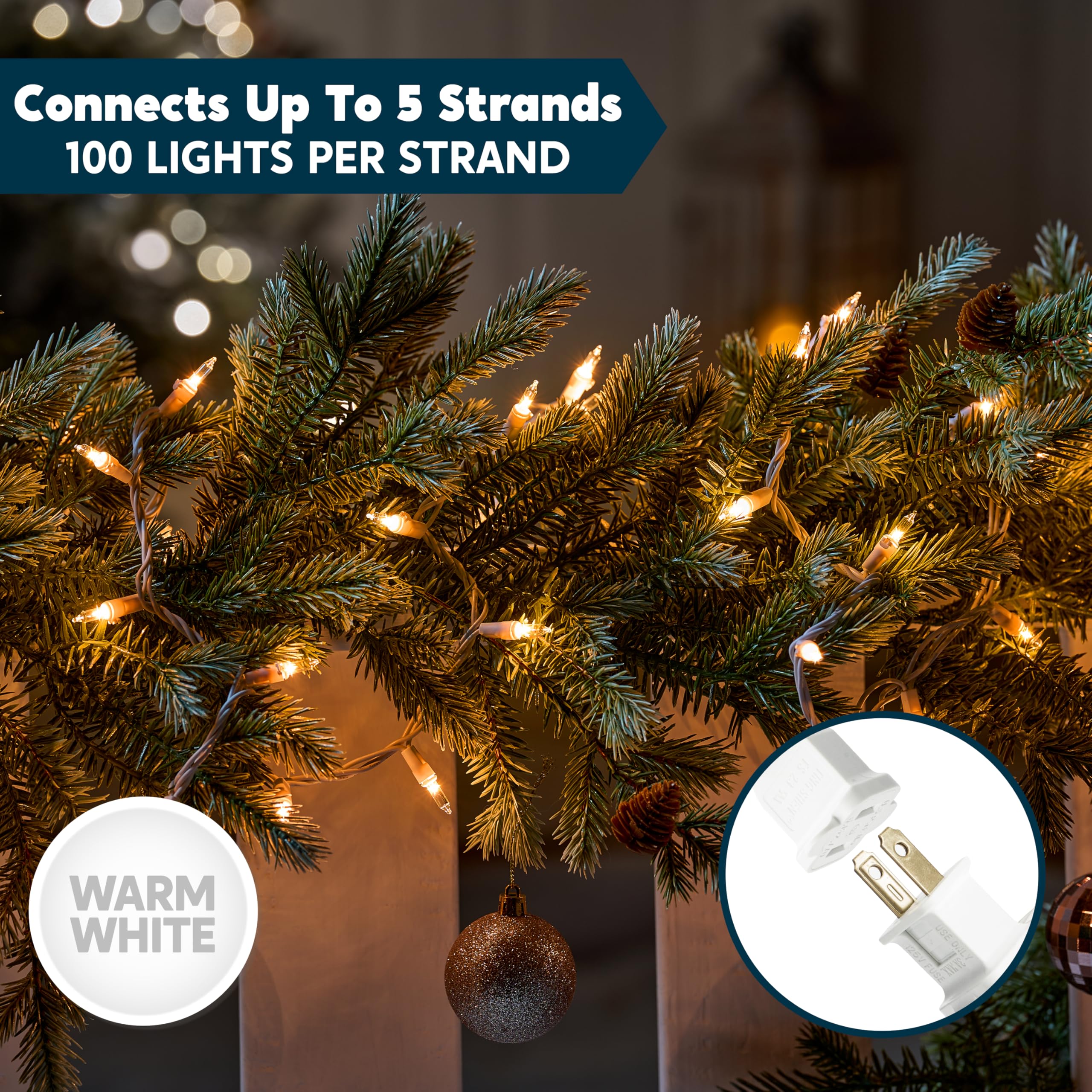 Joiedomi Christmas String Lights, 100 Count Mini Warm Fairy Lights, 21.5FT White Wire Indoor Decor for Parties, Weddings, and Holidays