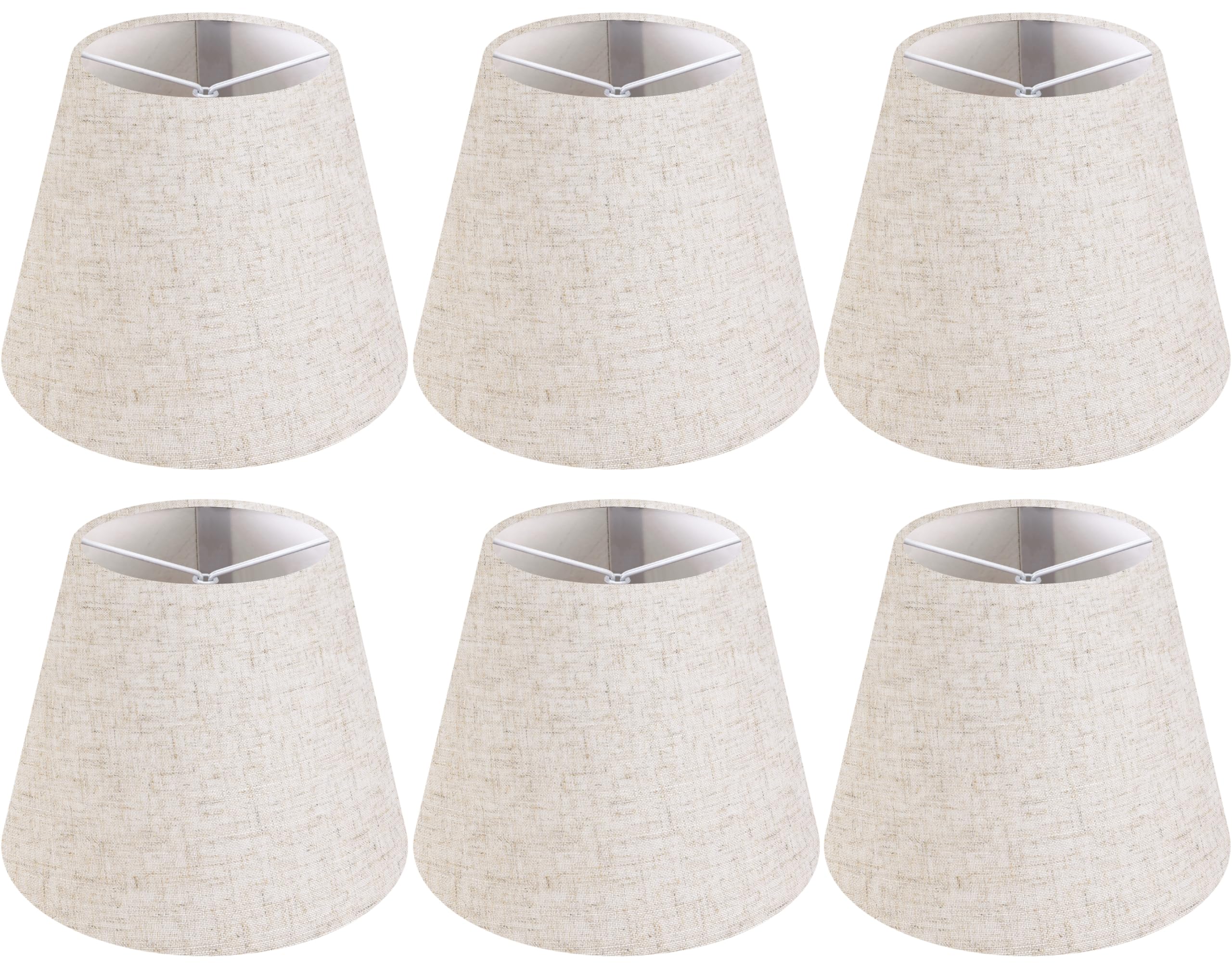 Set of 6 Light Beige Chandelier Lamp Shades, 4'' Top x 6'' Bottom x 5'' Height (Clip on Bulb) Small Lamp Shades, Faux Silk Fabri