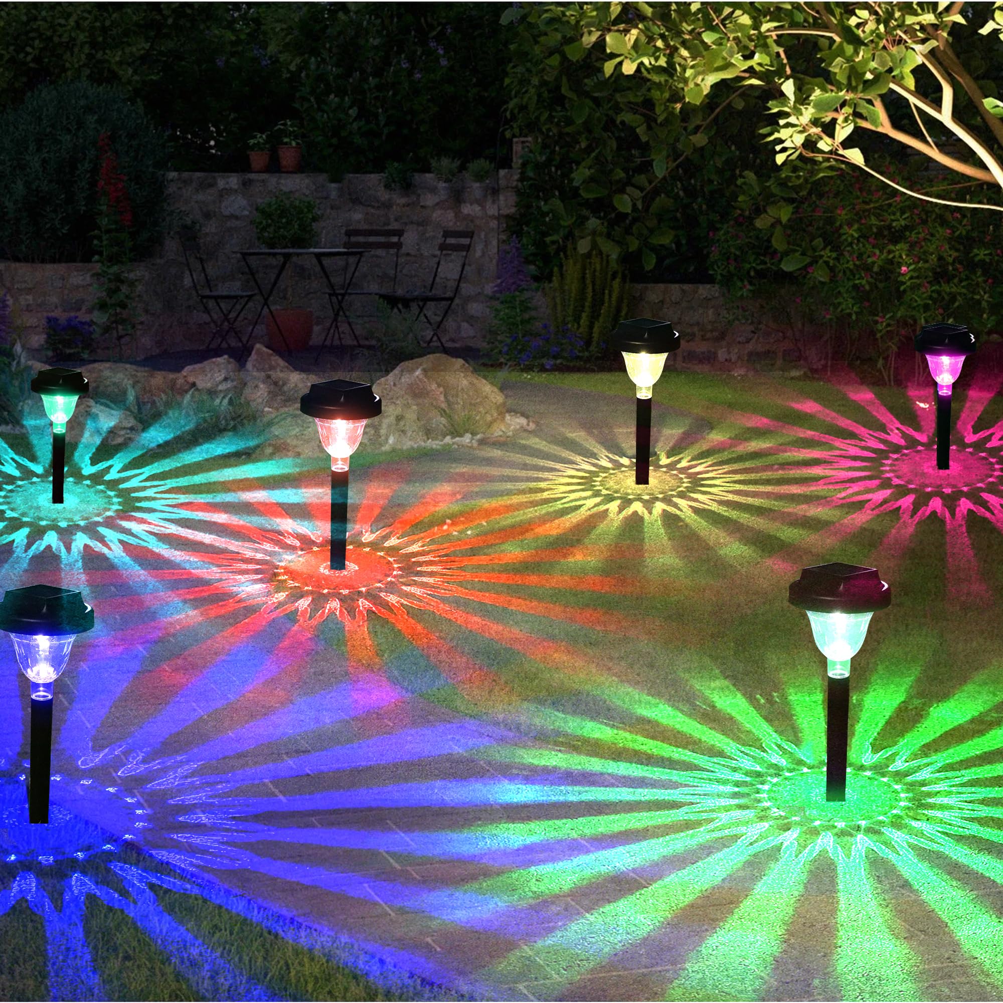 SIATOM LIGHTING Bright Solar Pathway Lights 10 Pack, RGB Color Changing Solar Lights Outdoor Waterproof IP65 LED, Powered Garden