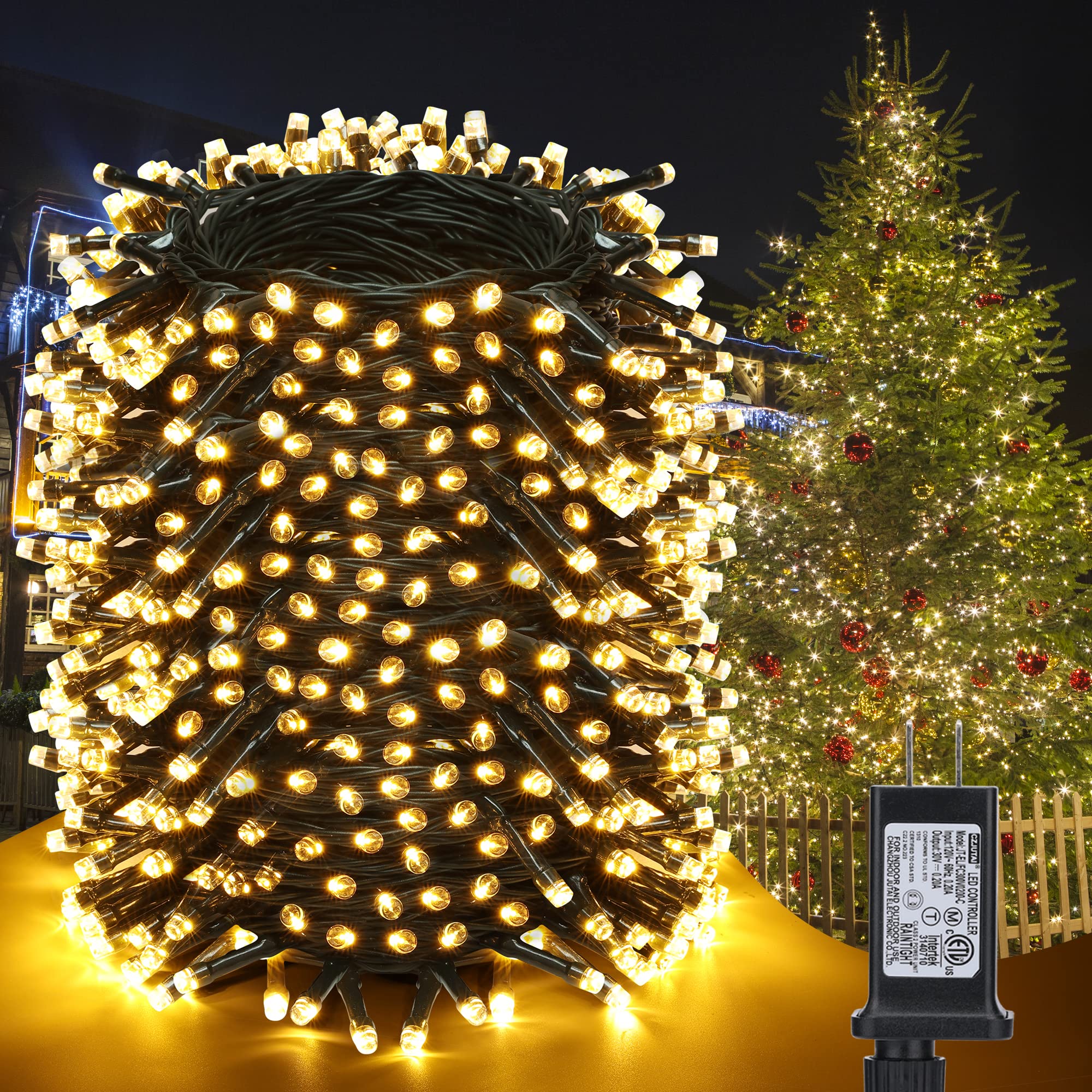 iShabao 500 LED Fairy String Lights, 181FT, Warm White, Waterproof, Green Wire, 8 Modes, Indoor Outdoor Decoration