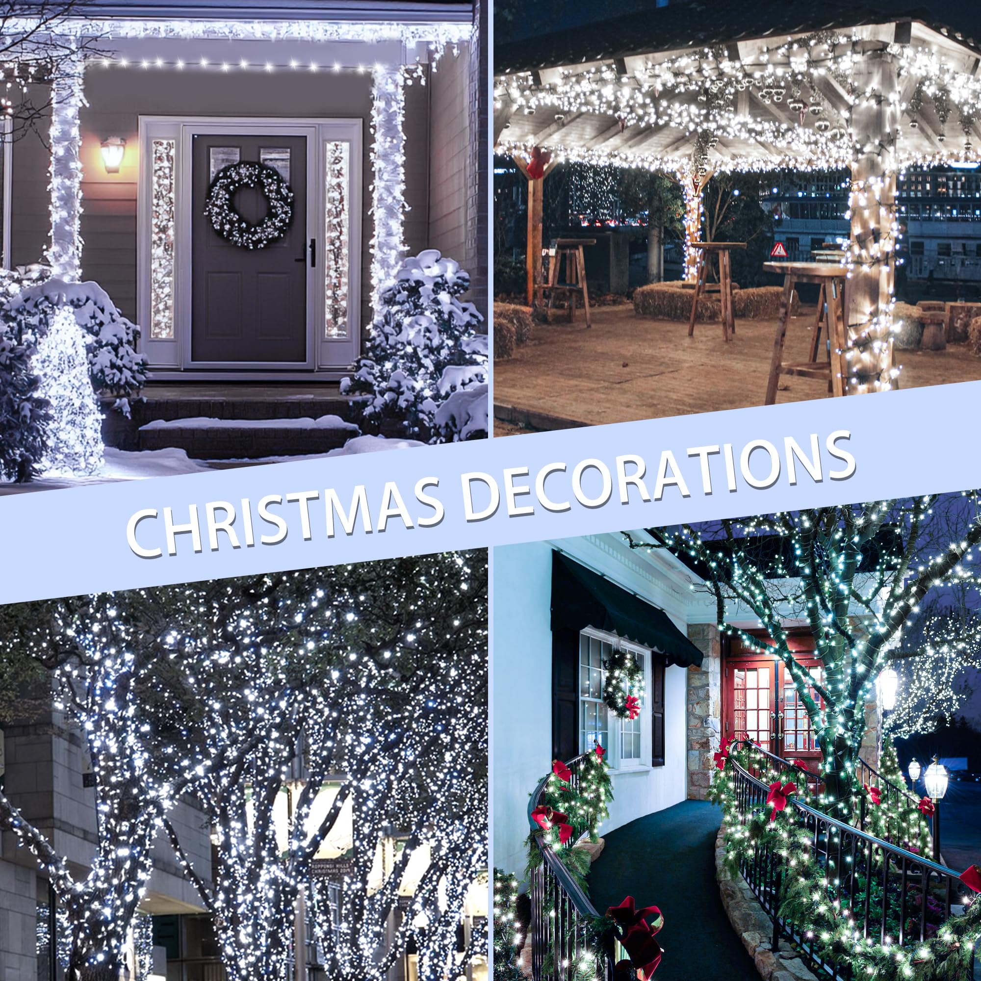 Kwaiffeo Christmas Lights, 100Ft 300Led Connectable Waterproof String Lights Outdoor Indoor, 8 Modes Twinkle Lights For Room Bed