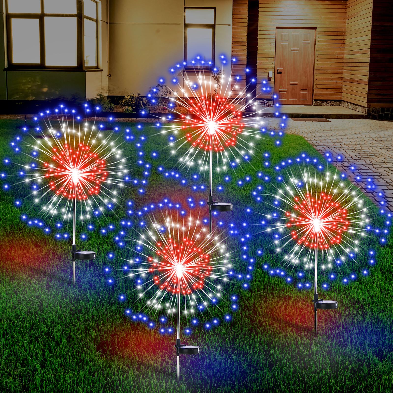 Tujoe 4 Pack Christmas Solar Firework Lights Decorations Garden Pathway Solar Power Light Stake Waterproof Landscape Lamp with 1