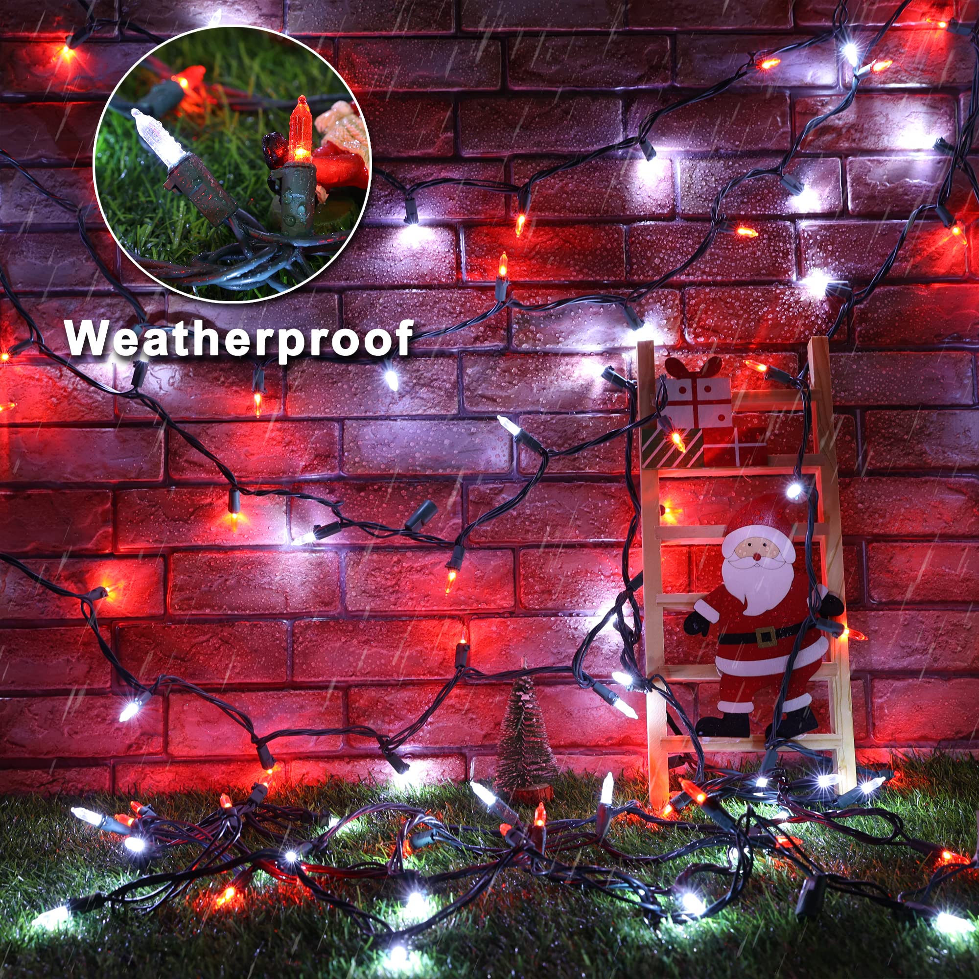 Brizled Red & White Christmas Lights, 33ft 100 LED Christmas Tree Lights, 120V UL Listed Mini String Lights Connectable, Plugin