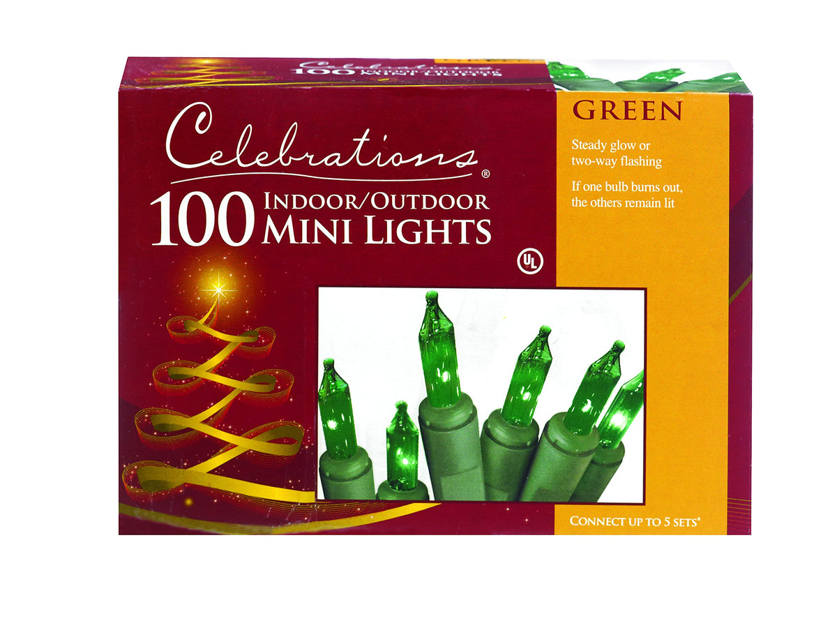 Celebrations Mini Light Set 100 Lights Green 18&quot; Ul Fuse Ace No. 9802315