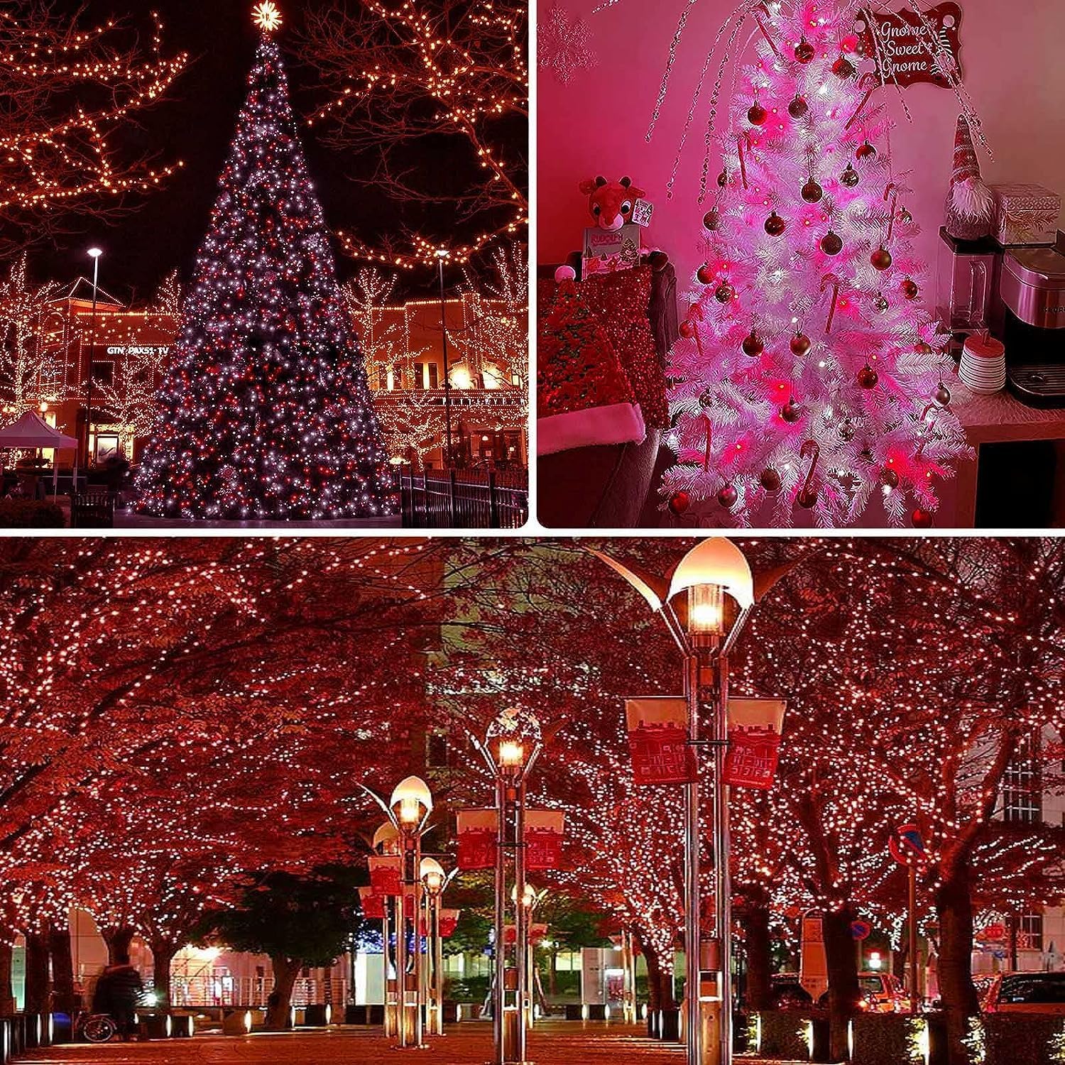 Ozs 2Pk 240Led Solar String Lights Outdoor Waterproof | Solar Christmas Tree Lights With 8 Lighting Modes Solar Light Outdoor For Xmas Party Garden Tree Christmas Decorations (Red&Cool White)