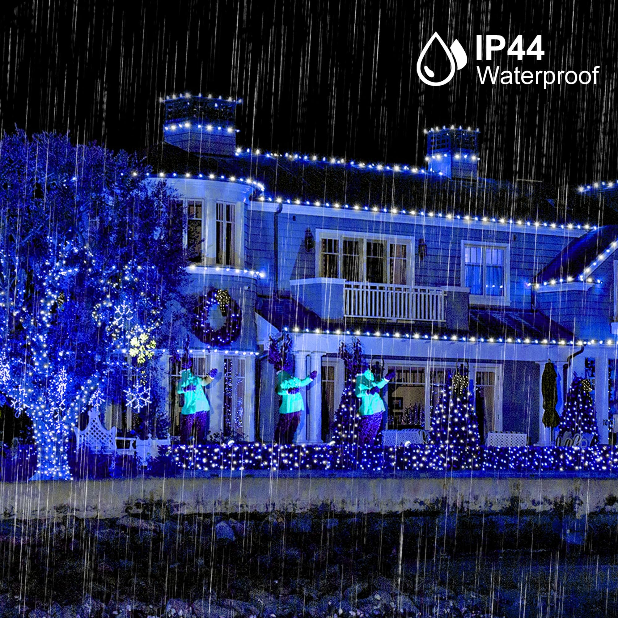 Weillsnow 164FT 500 LED Christmas Lights, Waterproof, Twinkle, Blue White, Model HB-500COI