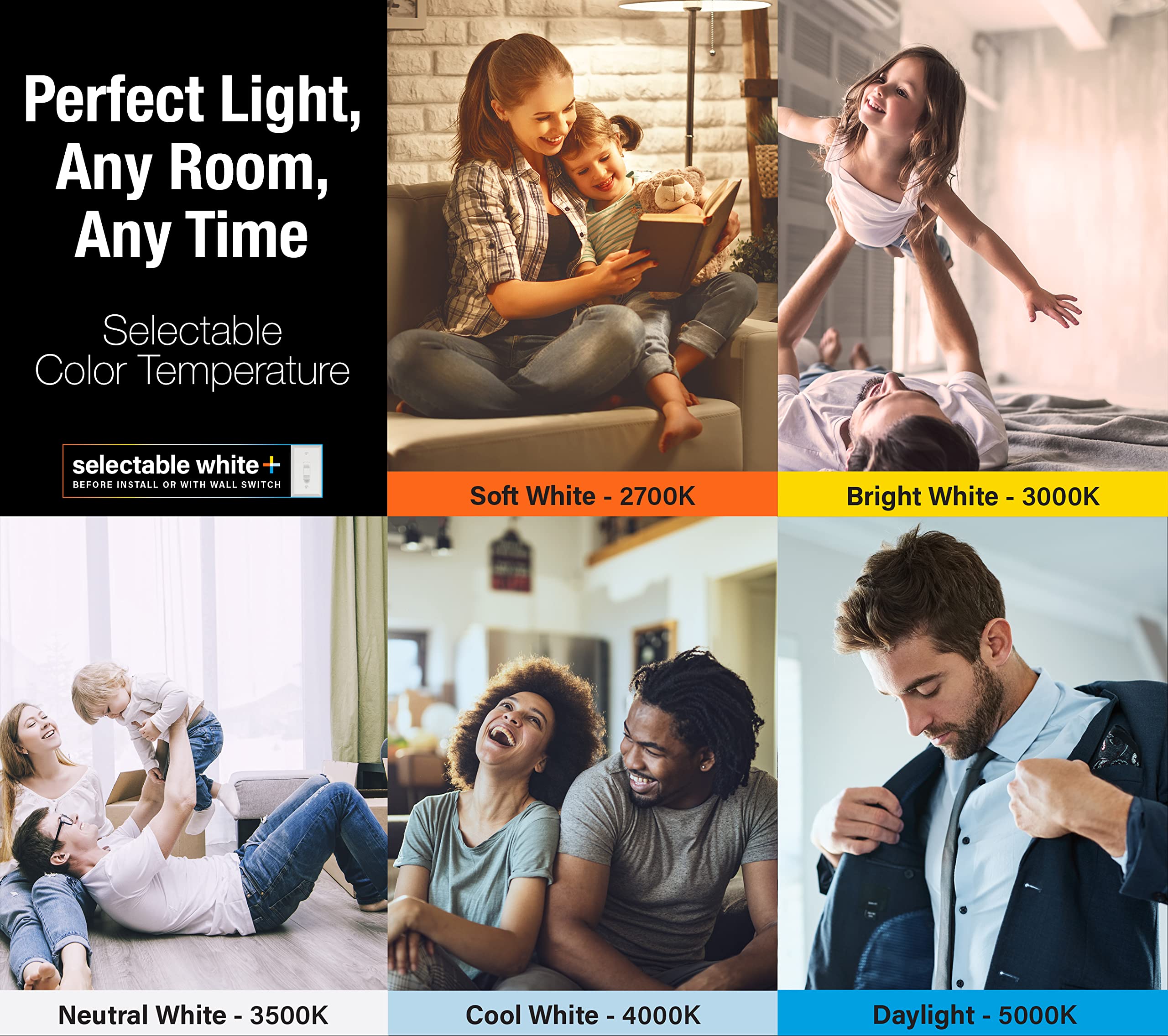 Feit Electric 4" LED Canless Recessed Downlight, Dimmable, 75W EQ, Night Light Mode, 850 Lumens, 4 Pack, Model LEDR4