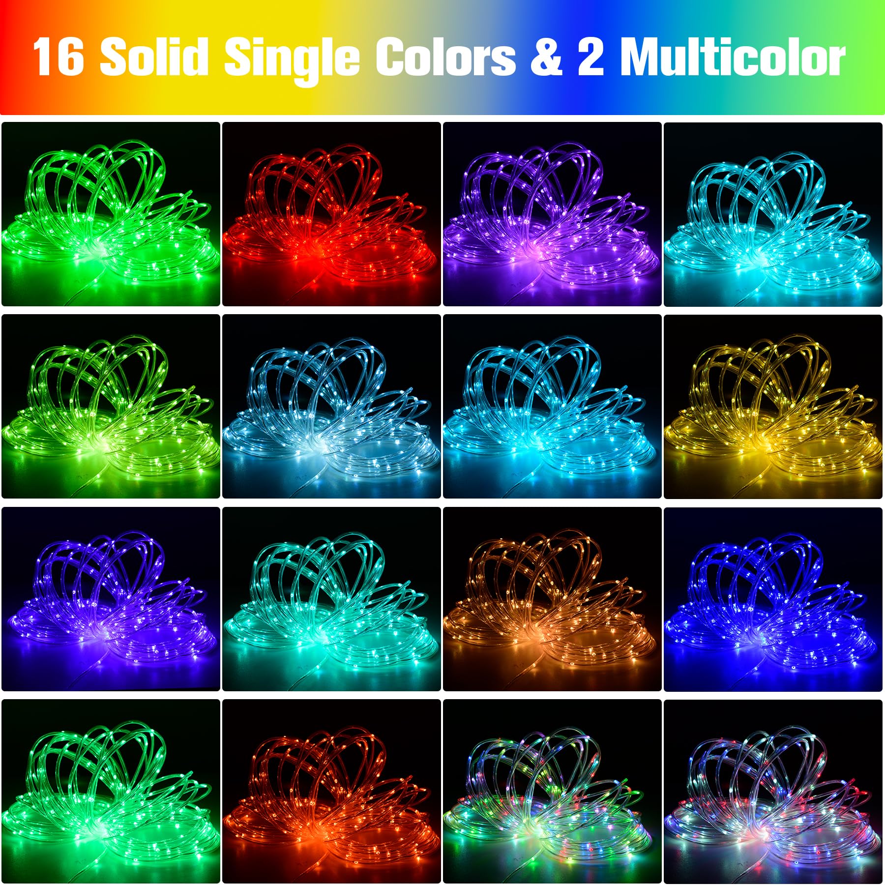 Nazuwke LED Rope Lights, 49FT, 18 Colors, Waterproof, 150 LEDs, Multicolor, Model NA-49N, Outdoor Fairy String Lights