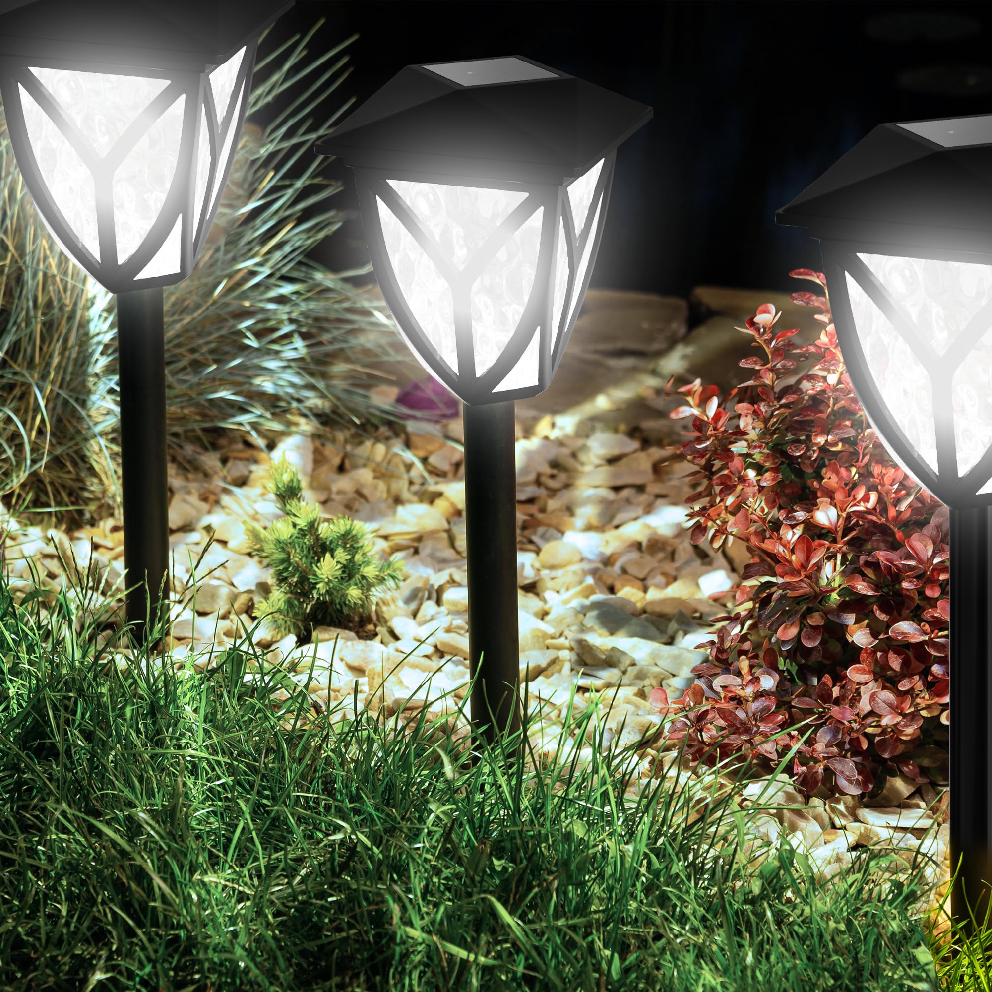 Ensenior 12-Pack Solar Lights Outdoor, 16.77 6500K LED Solar Garden Lights for Pathway, Yard, Patio, Walkway, Planter, Waterproo