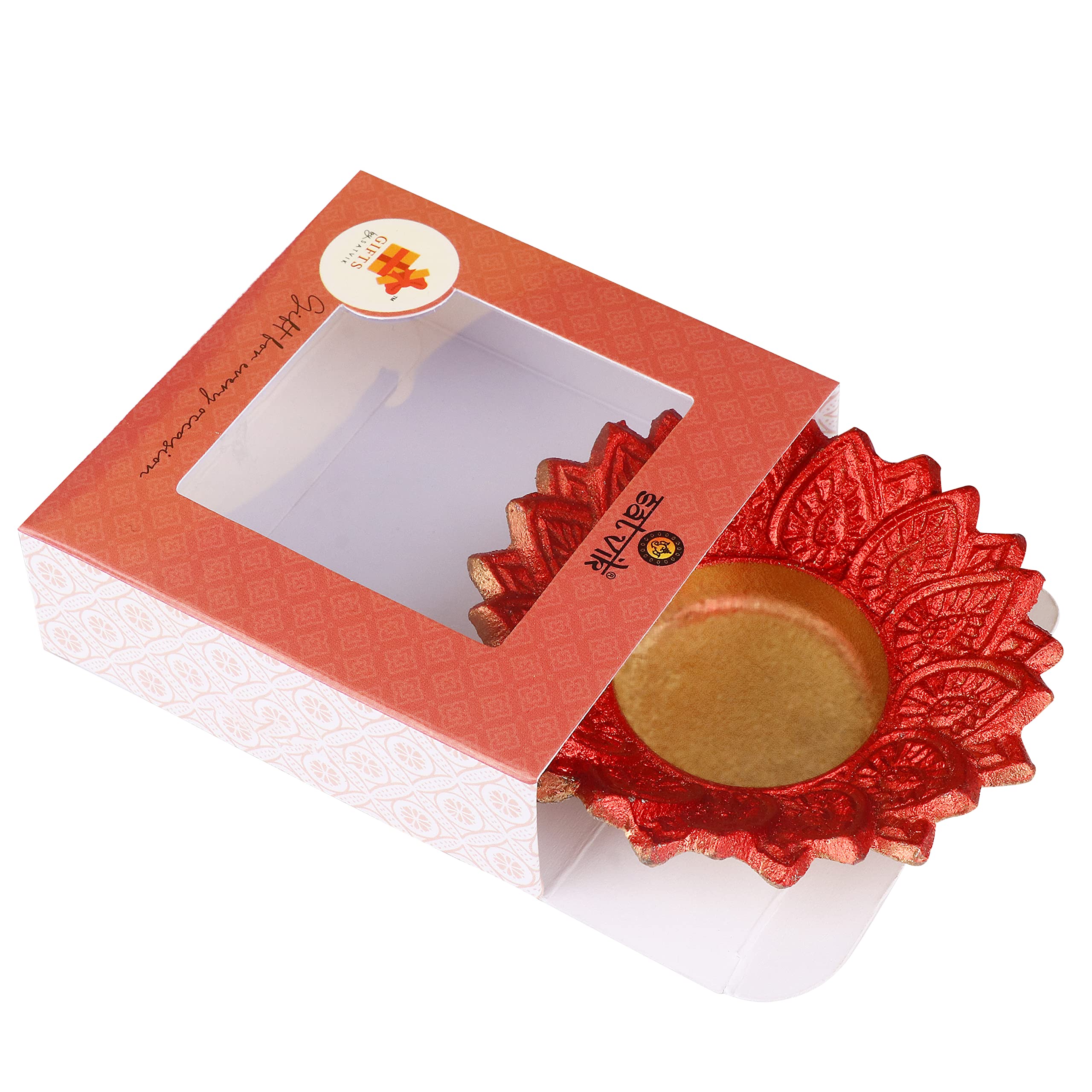 Satvik 2 Pc Chandrarupa Diya Floral Red Lotus Flower Shape Candle Tea Light Holder Oil Lamp Diwali Indian Indoor Home Mandir Pujan Pooja Office Temple Decor Dia Housewarming Return Gift Items