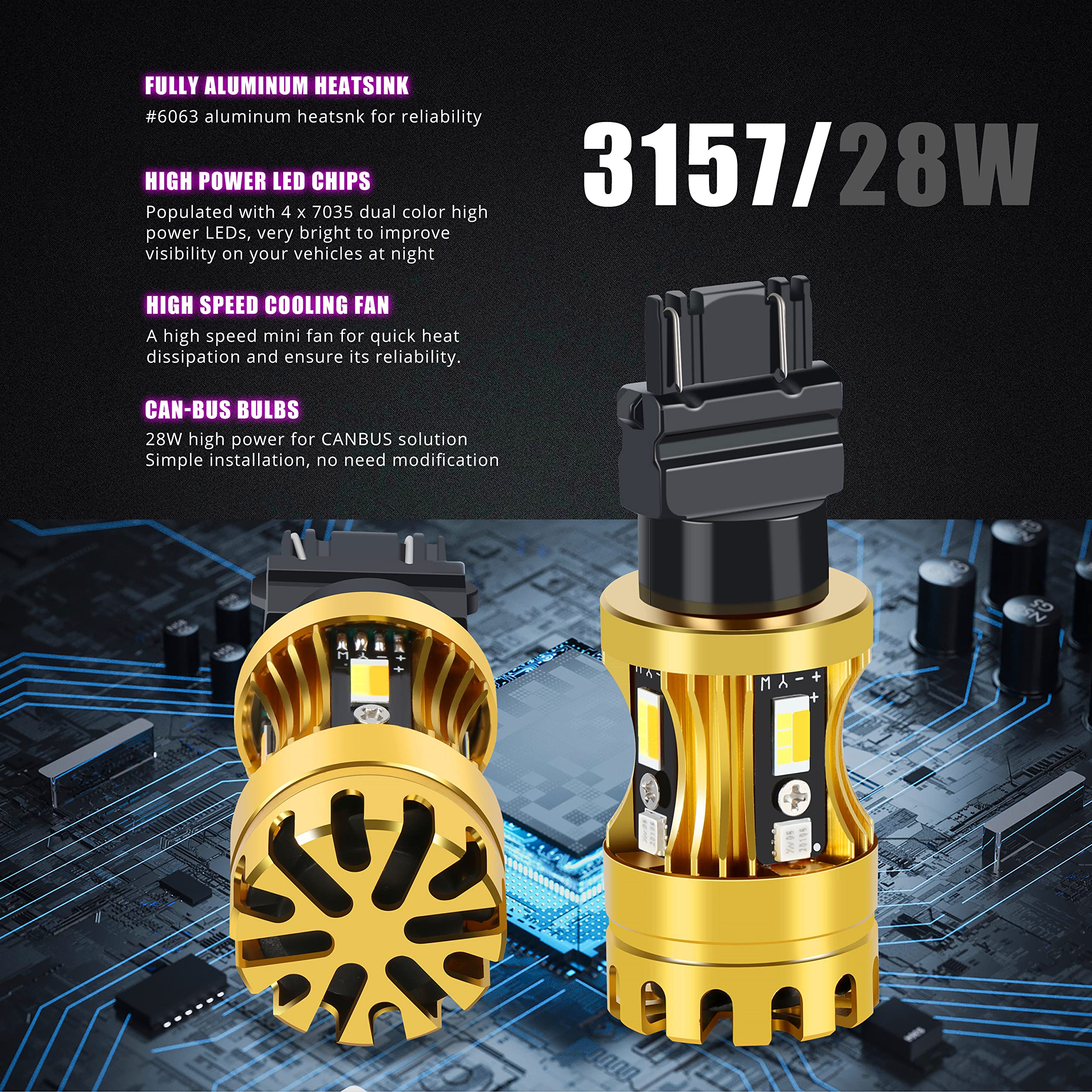 Alla Lighting 3457 4157 3157 Switchback Led Bulbs, Dual-Color Amber Yellow Turn Signal Lights/6000K White Parking Light/Drl 3157