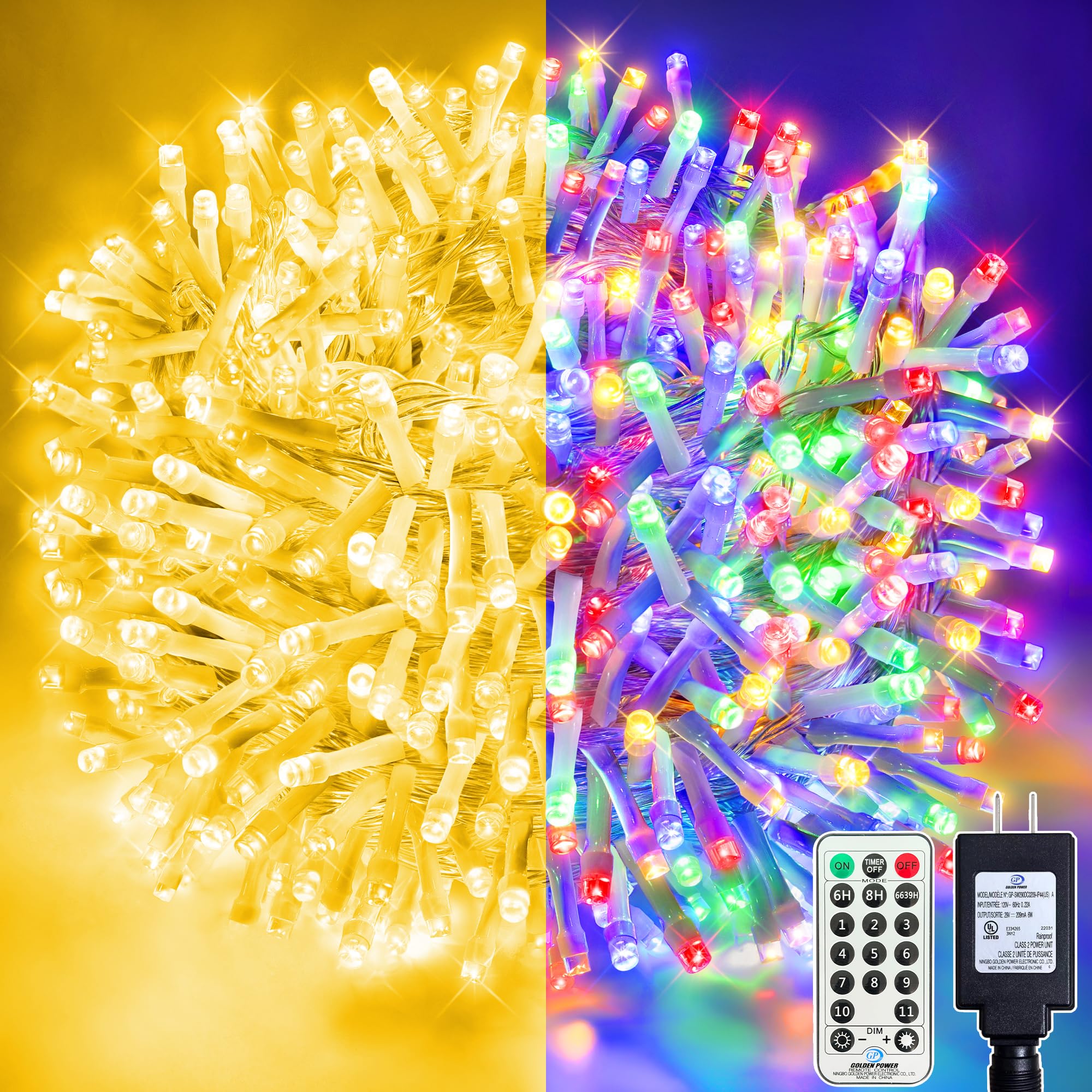 Soagrc 210FT 640 LED Christmas Tree Lights, Bright Warm White to Multicolor Outdoor Christmas String Lights for House, Fairy Lig