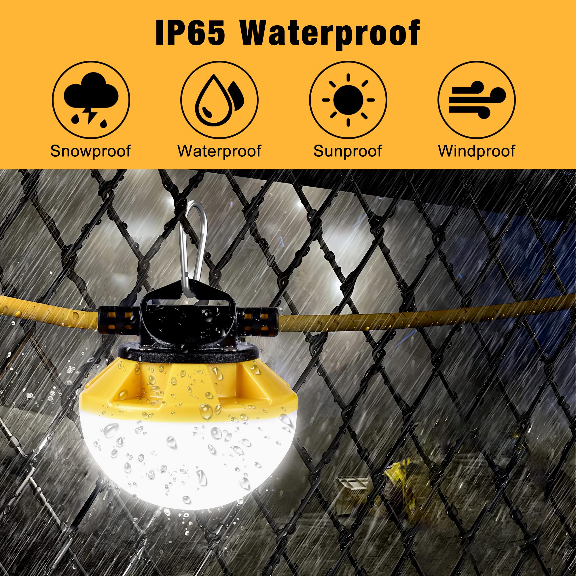 G GJIA 3-Prong String Lights, 100FT Linkable, ETL Certified, IP65 Waterproof, 5000K Daylight, Polycarbonate, Model H5-4S