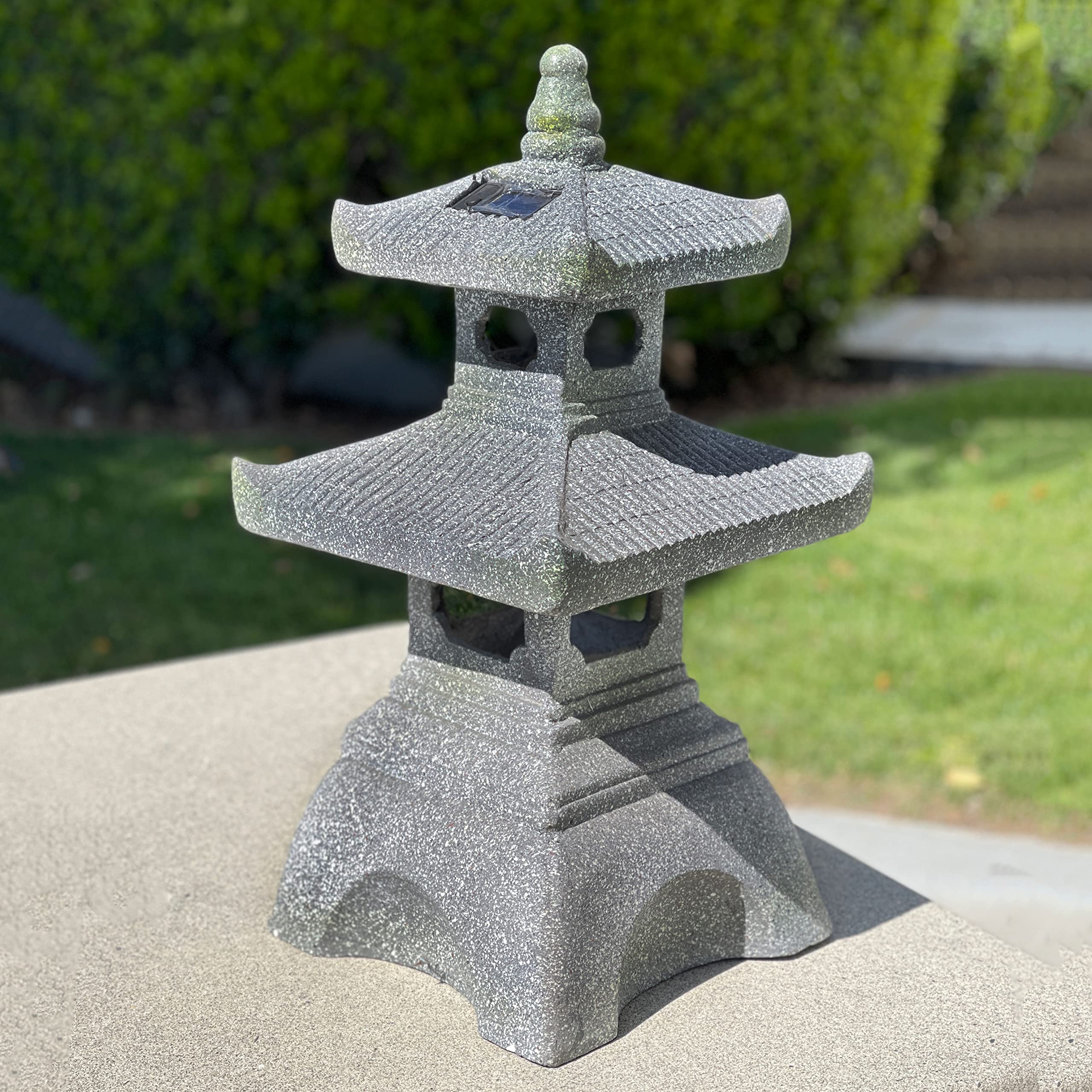 Galt International 2 Tier Pagoda Garden Statue Led Solar Powered Light 26'' Tall Outdoor Zen Garden Lantern Landscape Lawn Asian